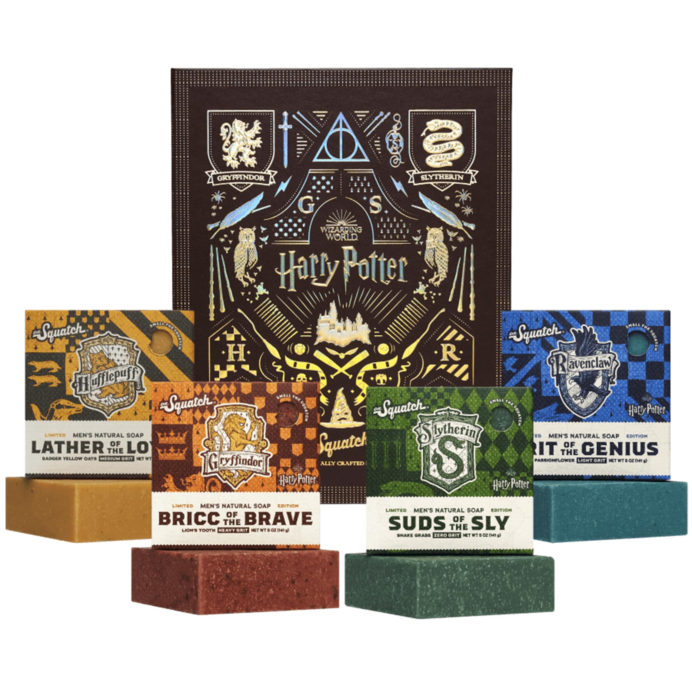 Harry Potter Collection with Collector's Box - Men's Natural Bar Soap 4 Pack Bundle and Collector's Box - Soap inspired by Gryffindor, Slytherin, Ravenclaw, and Hufflepuff