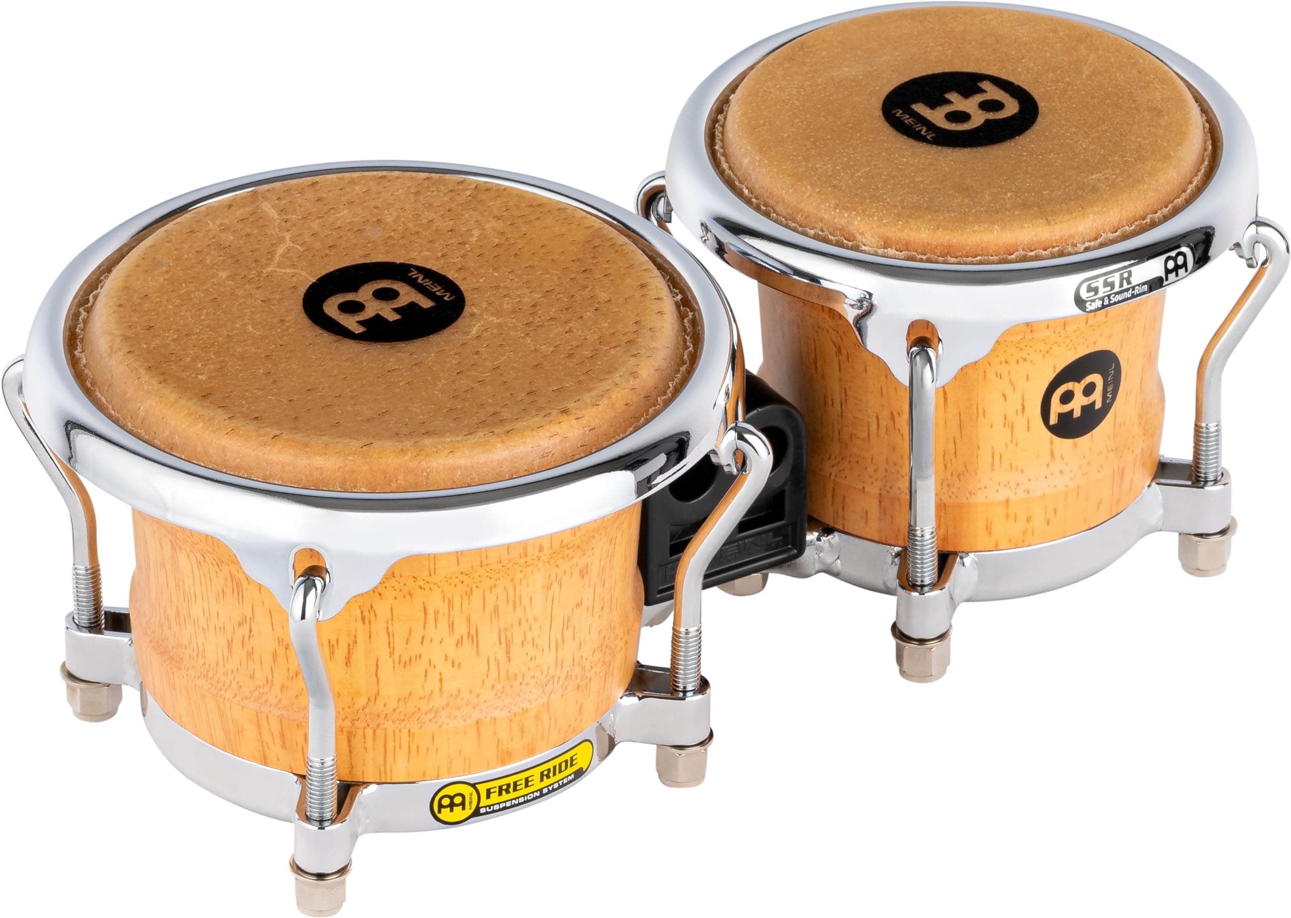 Meinl Percussion Bongos Mini Wood - 2 small hand drums with 3,5 and 4,25 inches - including tuning key - Siam Oak, Natural (FWB100SNT-M)