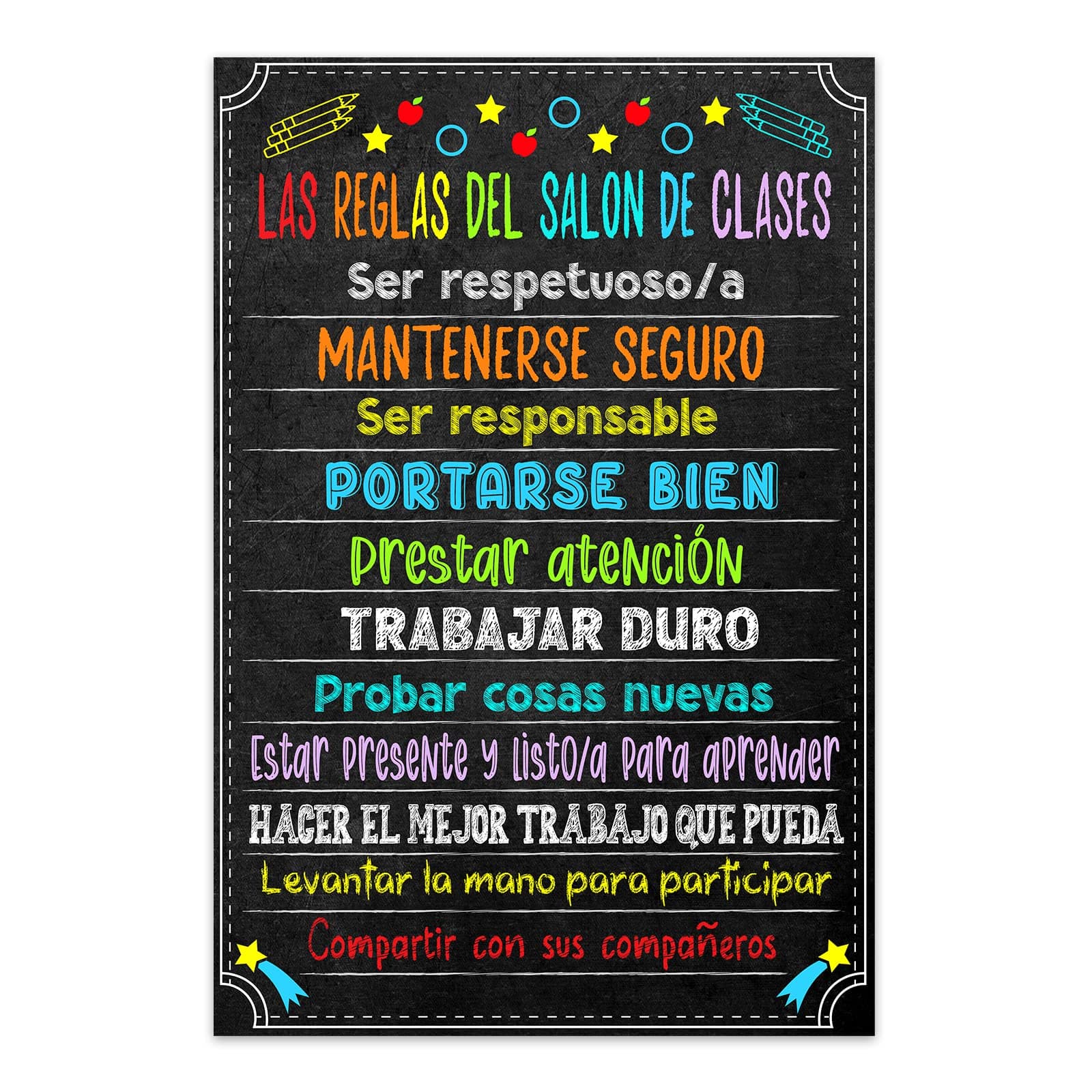Spanish Posters for Classrooms Decorations 12"x18"Motivational Spanish Class Rules Poster Back to School Teacher Supplies Español Spanish Poster for Kindergarten Elementary Middle High School