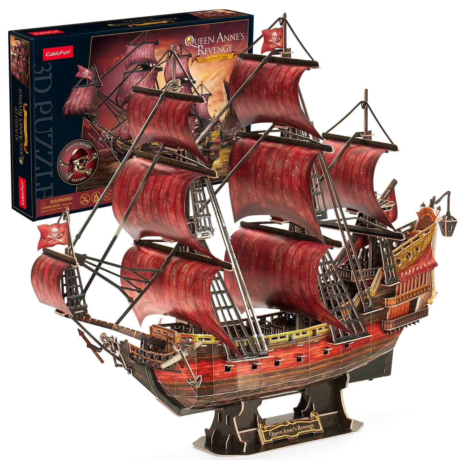 3D Puzzle Red Black Pearl for Adults Children Laser Queen Anne's Revenge with 391 Pieces - Pirate Ship for Crafts Model Building Set for Room and Home Decor, Birthday Gift for Women Men