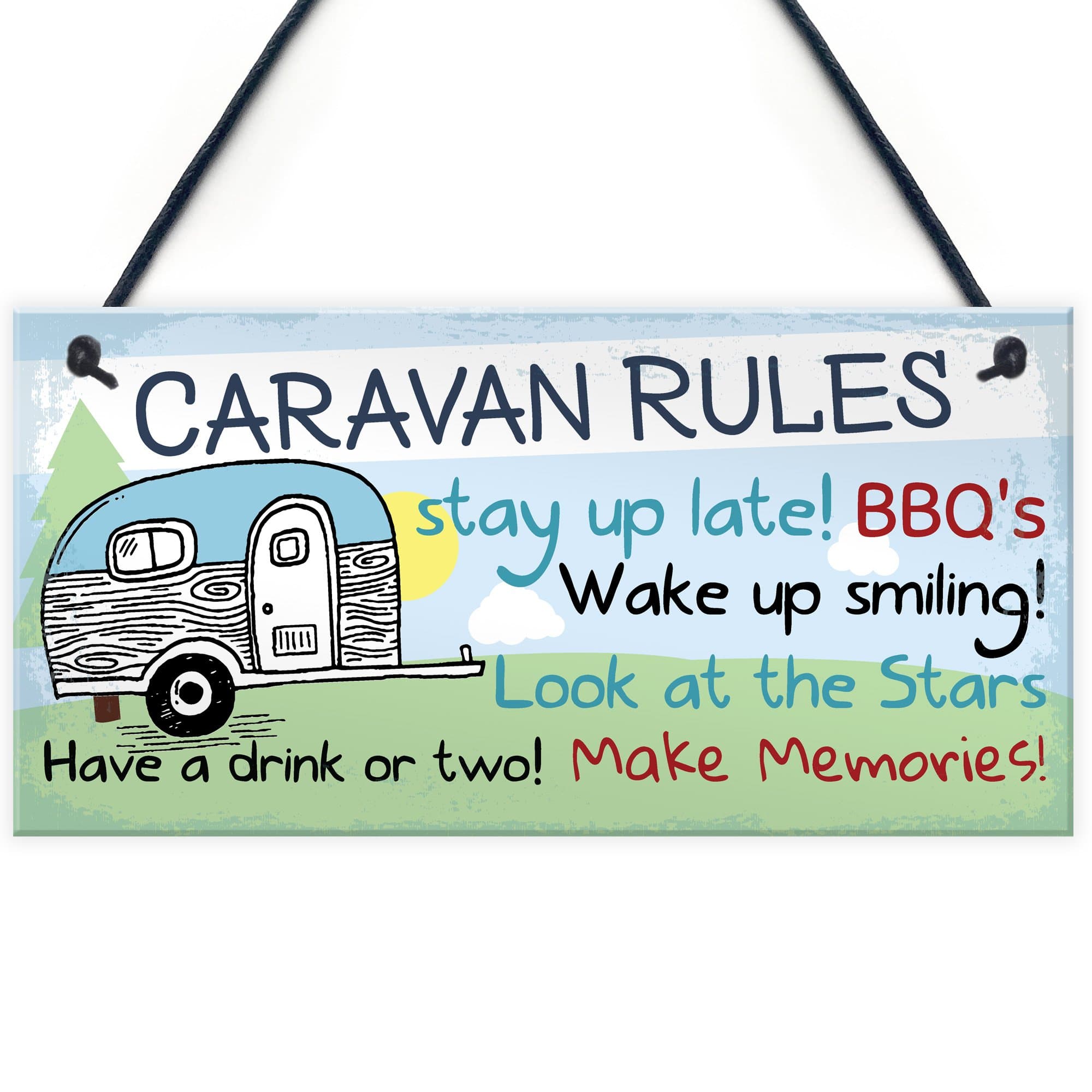 Red Ocean Caravan Rules Novelty Hanging Plaque Campervan Outdoor Garden BBQ Sign Retirement Friend Gift