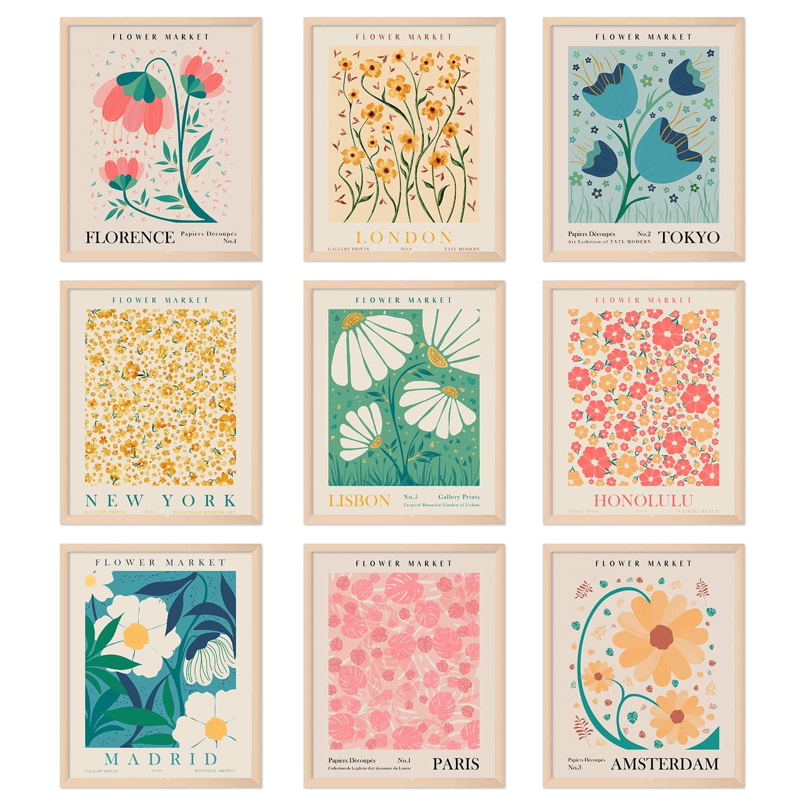 AnyDesign 9Pcs Flower Market Wall Art Prints Matisse Art Poster Decor Floral Drawing Posters Colorful Floral Room Decor for Gallery Room Aesthetic Living Room Bathroom Decor(NO FRAME 11x14)