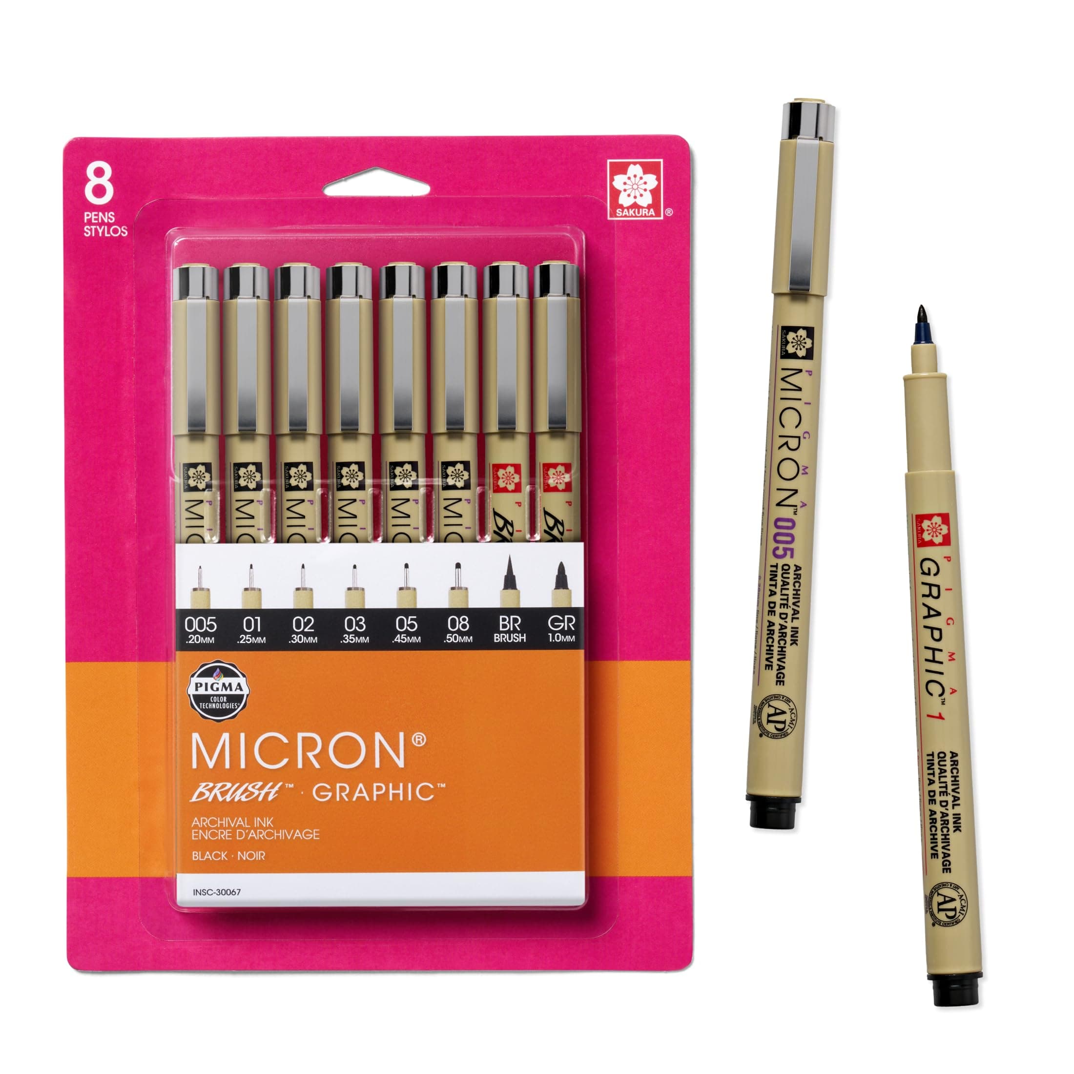 Sakura Pigma Micron 005,01,02,03,05,08,1Mm Brush