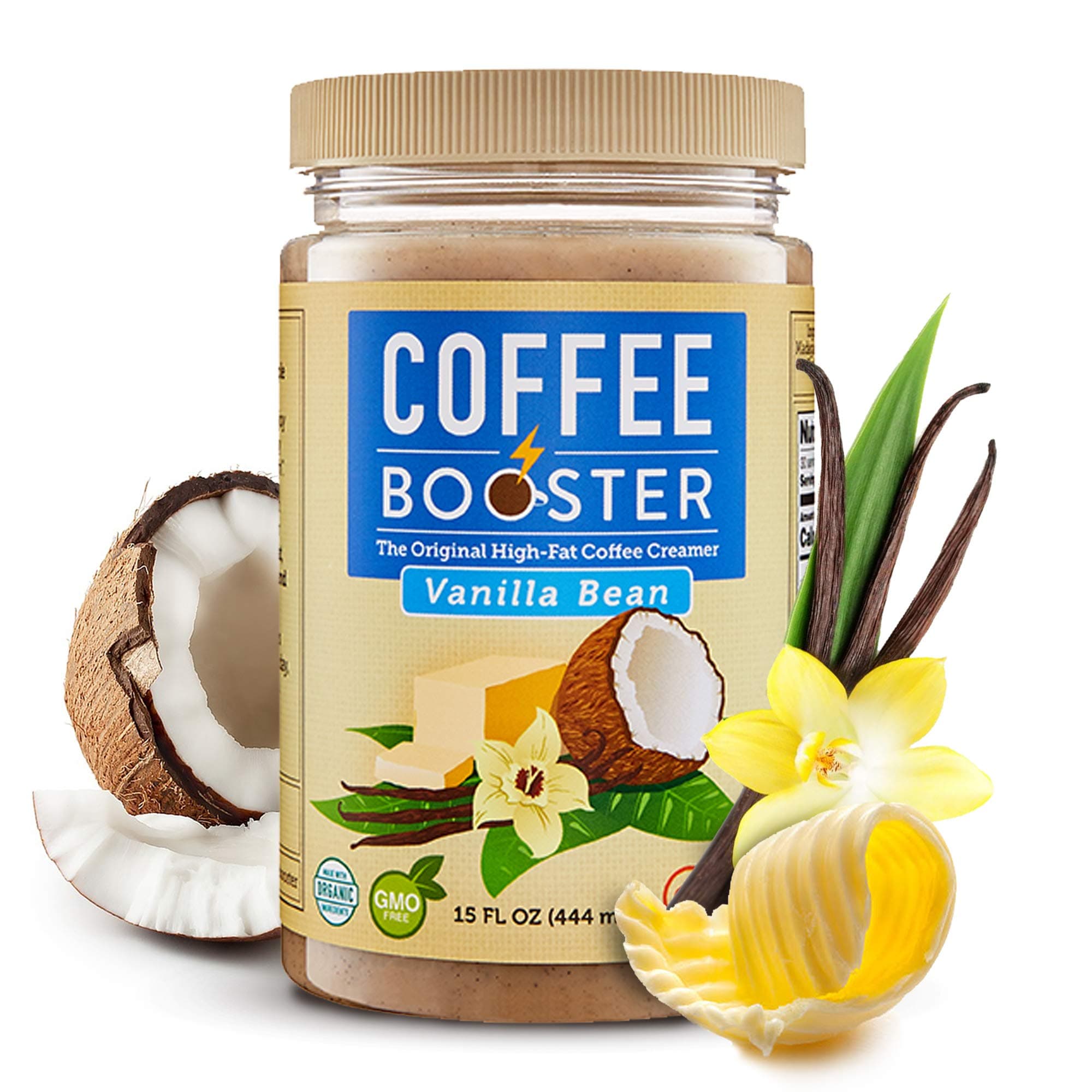 Coffee Booster: Vanilla Bean | The Original High-Fat Coffee Creamer | Organic Keto-Friendly Blend of Grass-fed Ghee and Coconut Oil | 15 oz