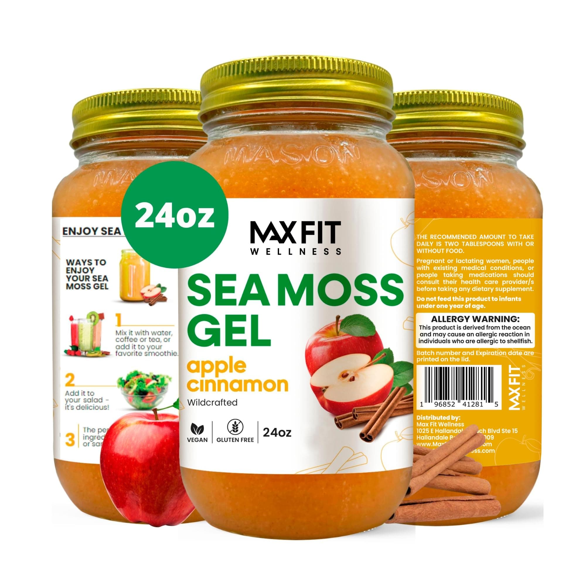 Sea Moss Gel Raw (12 Flavors) 24oz Wildсrafted Gold Sea Moss Gel from Saint Lucia | 92 Vitamins and Minerals | Pure Raw+Non-GMO | Vegan Superfood