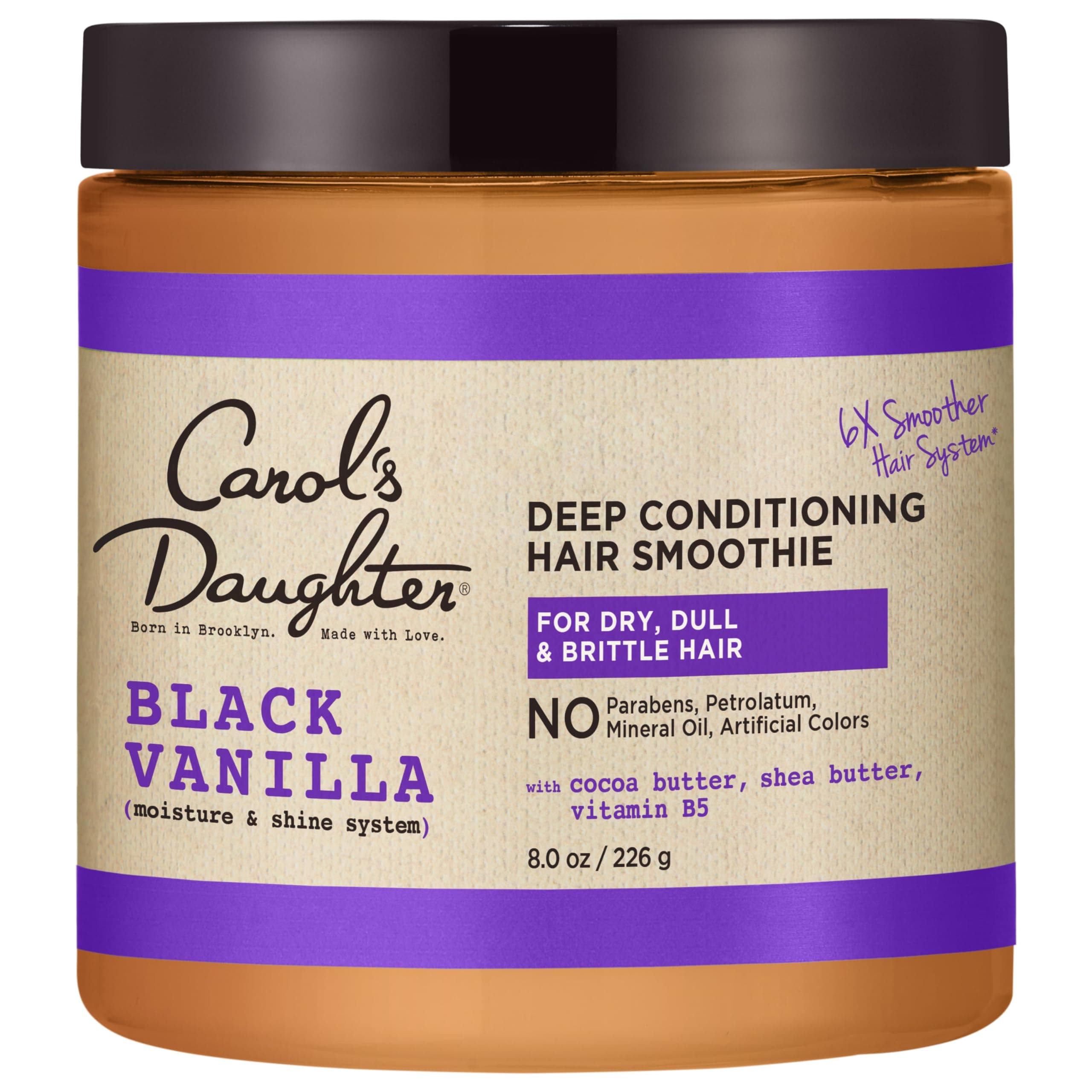 Black Vanilla Hair Smoothie for Curly, Wavy or Natural Hair, Shea Butter Hair Mask For Dry and Dull Hair, 8 Oz