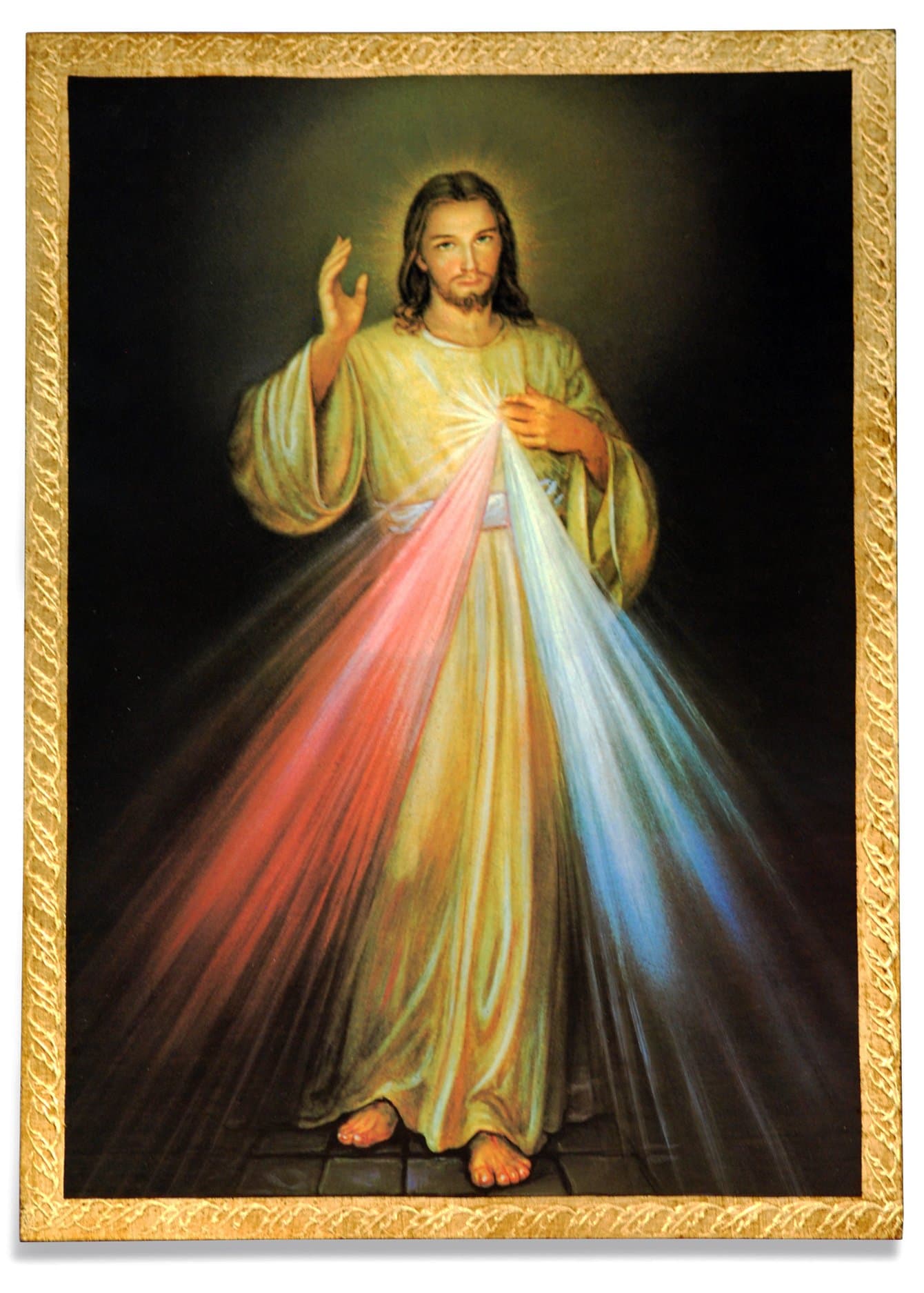 Divine Mercy Wall Panel with Gold Leaf Border and Wall Hook - Made in Italy