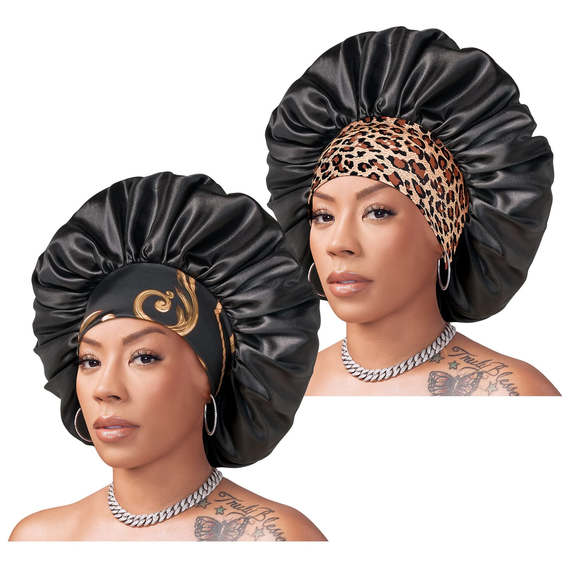 Red by Kiss X Keyshia Cole 1 Piece Silky Bonnet Wide Edge Bonnet Sleep Cap, Frizz Free Bonnet, X-Large (Black)