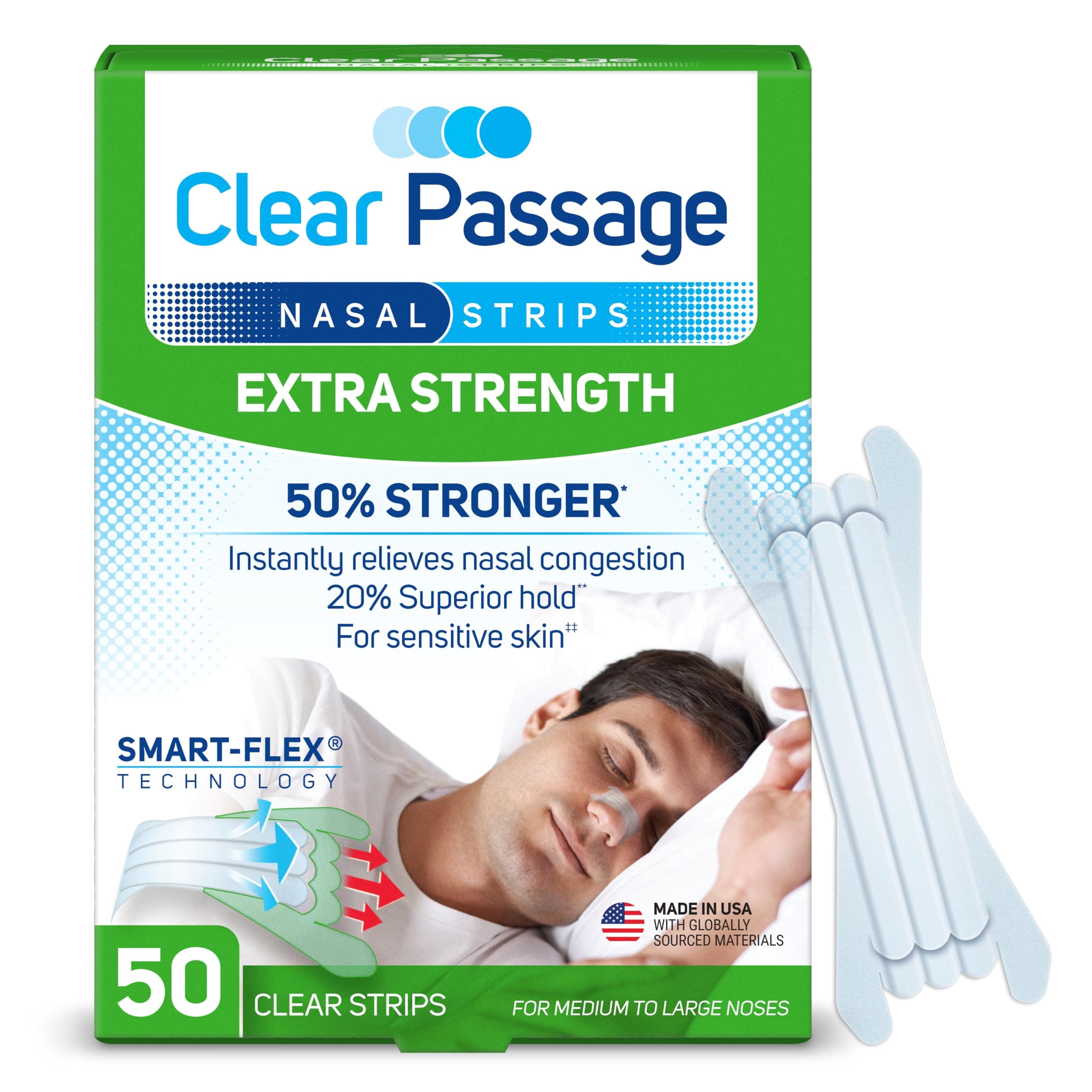 Nasal Strips, Clear Extra Strength, 50 Count | Works Instantly to Improve Sleep, Reduce Snoring, & Relieve Nasal Congestion Due to Colds & Allergies
