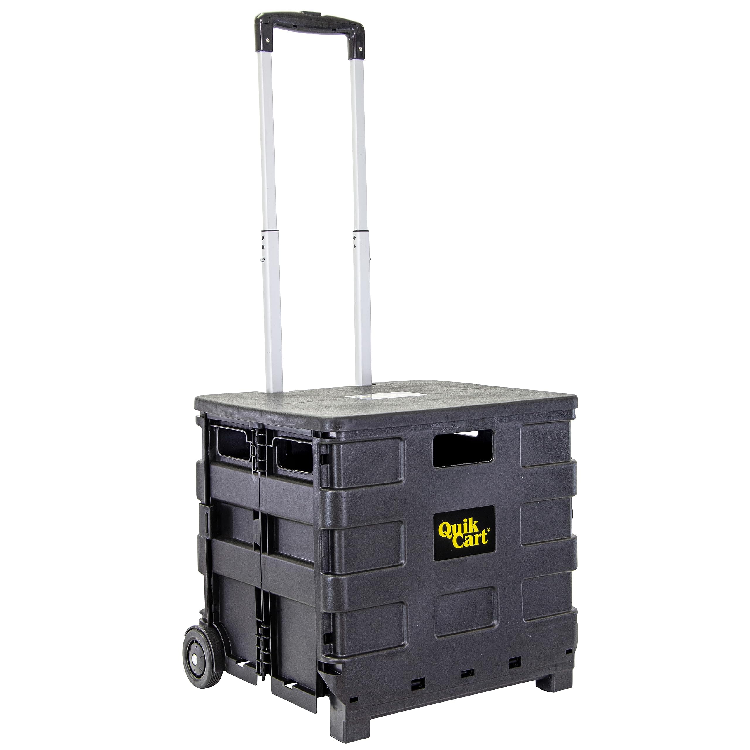 dbest Products Quik Cart Sport Collapsible Rolling Crate on Wheels for Teachers Tote Basket 80 lbs Capacity, Made from Heavy Duty Plastic, Black, Compact
