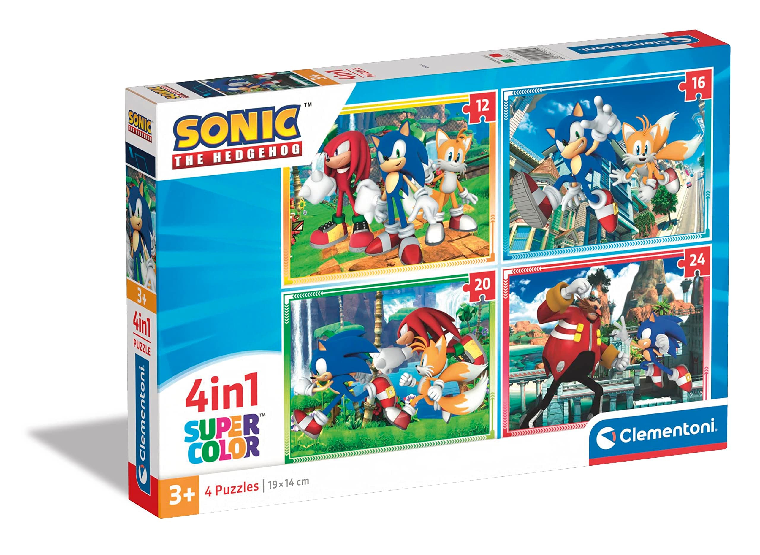 Clementoni - 21522-4 In 1 Supercolor Puzzle - Sonic - 12+16+20+24 Pieces, Jigsaw Puzzle For Kids Age 3, Puzzle Cartoon, Made In Italy