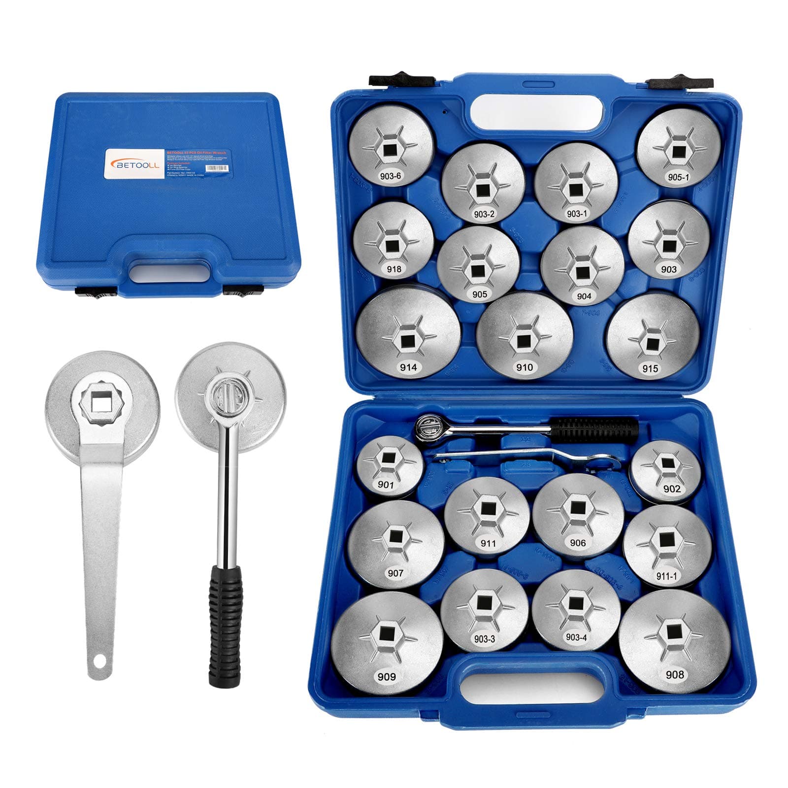 BETOOLL 23pcs Oil Filter Wrench Set, Oil Filter Socket Set with 65, 67, 72, 73, 74, 75, 76, 79, 84, 89, 91, 92, 95, 101mm, Compatible with Toyota VW BMW GMC Sierra Ford Volvo
