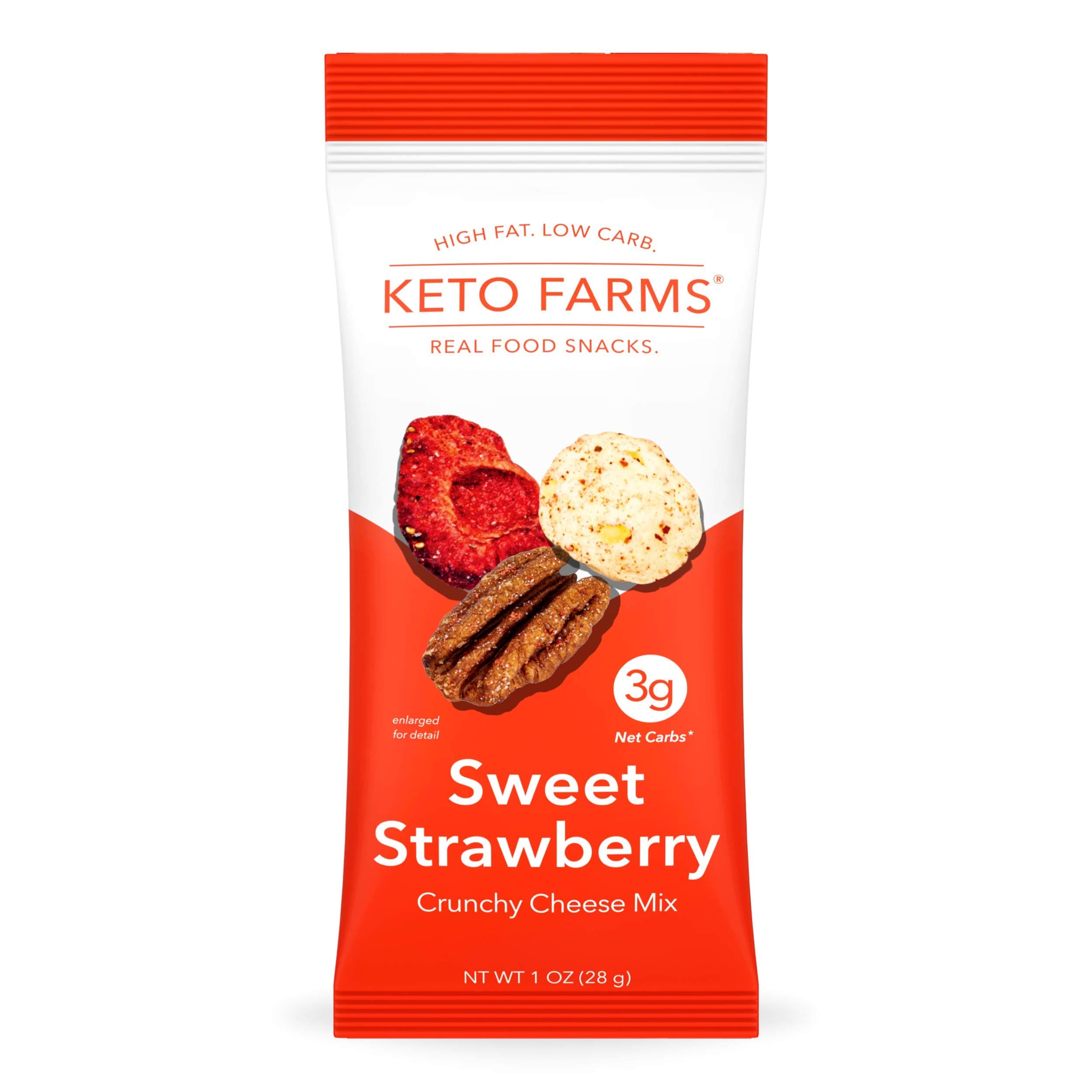 Keto Farms, Crunchy Cheese Mix, Keto Snacks (3g Net Carb) [Sweet Strawberry] 1 Ounce, 6 Count | Keto Friendly Low Carb Snacks - Real Food, Bold Flavor, Satisfies Keto Cereal Cravings, Portion Control