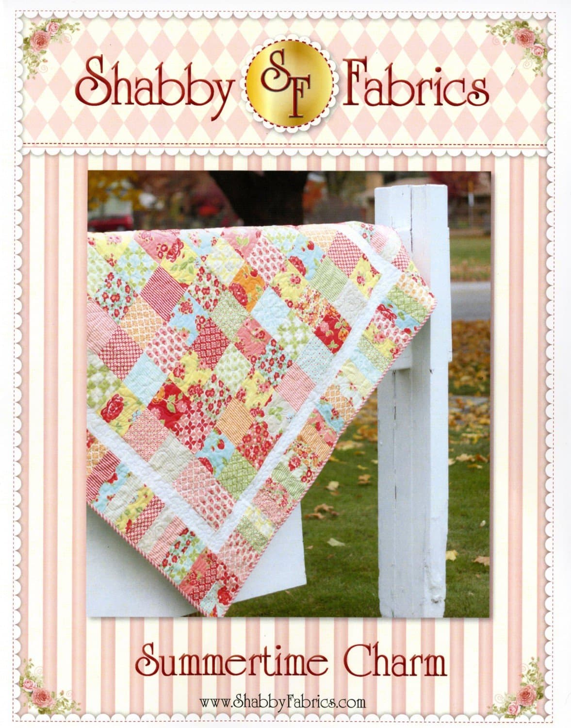 Shabby Fabrics Summertime Charm Quilt Pattern, Charm Pack and Jelly Roll Friendly, Finished Size 57" x x57