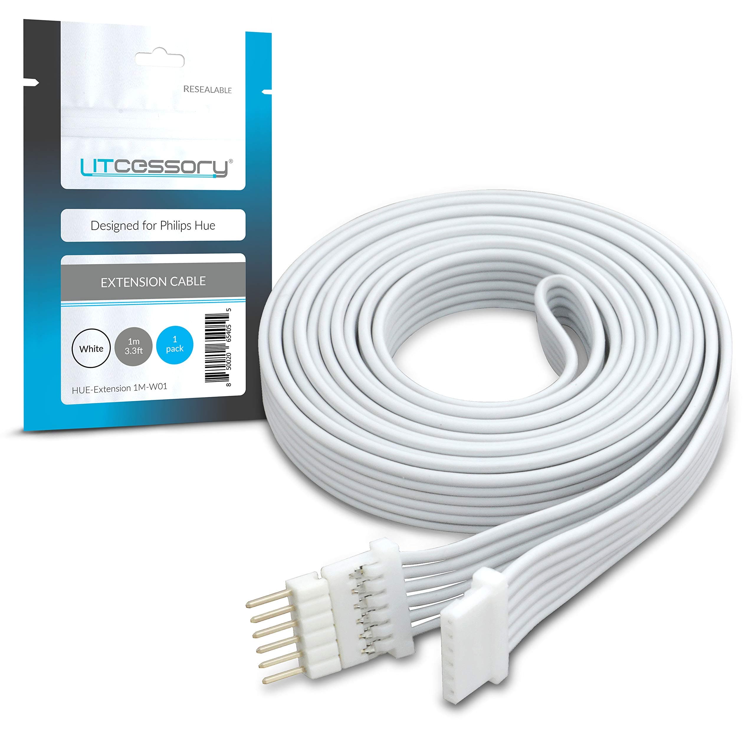 Extension Cable for Philips Hue/Solo Lightstrip (3.3ft, 1 Pack, White - Micro 6-PIN V4 / Solo Lightstrip)