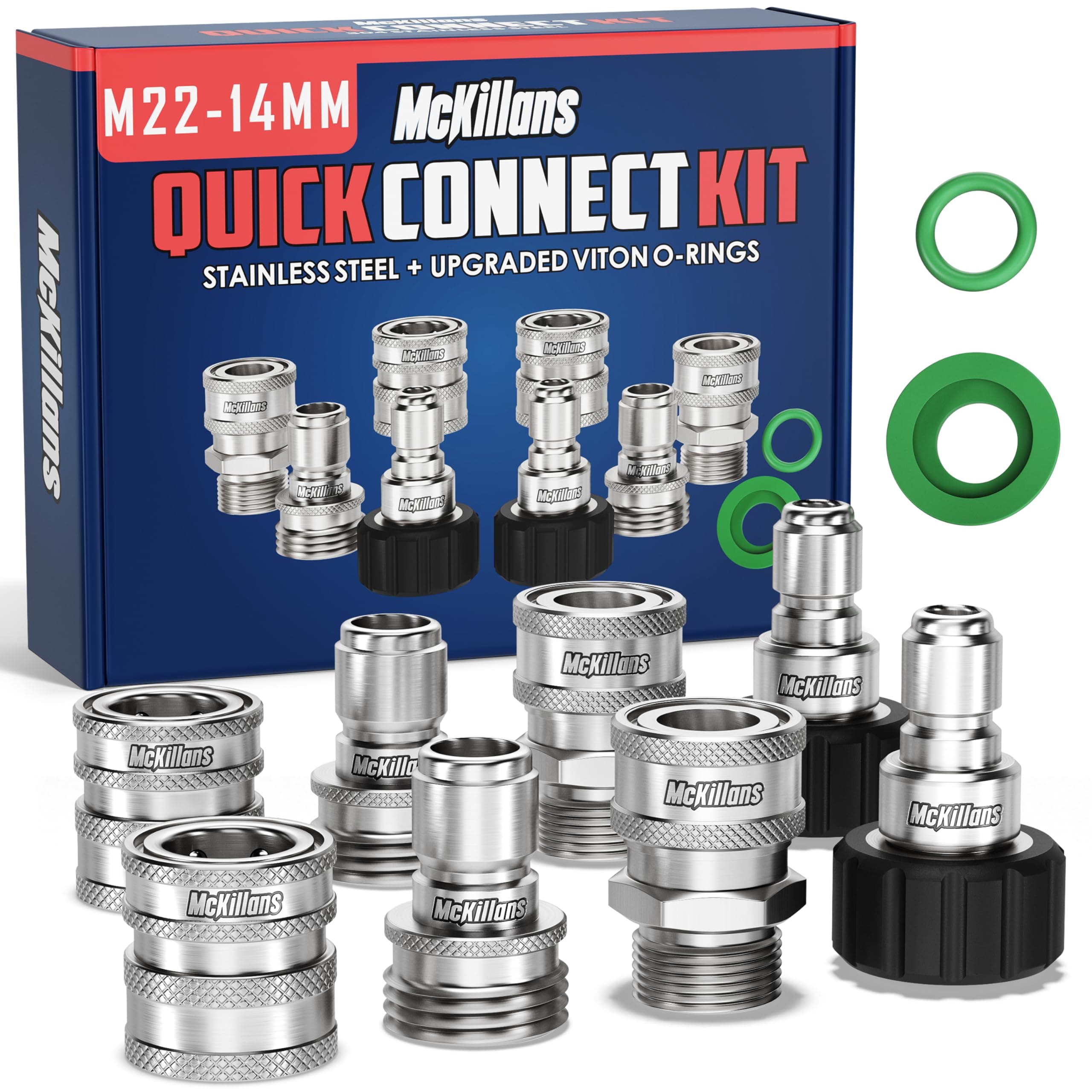McKillans Pressure Washer Quick Connect Kit, M22-14mm to 3/8" Male Female Quick Disconnect Kit for Power Washer (Stainless Steel)