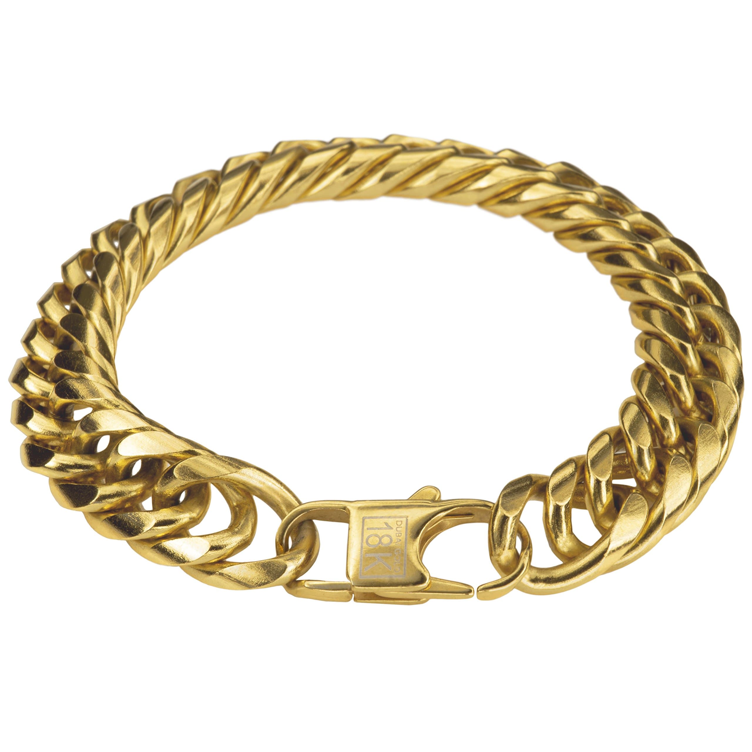 Thick 18k Gold Bracelet Cuban Link Chain for Men + Leatherette Gift Bag