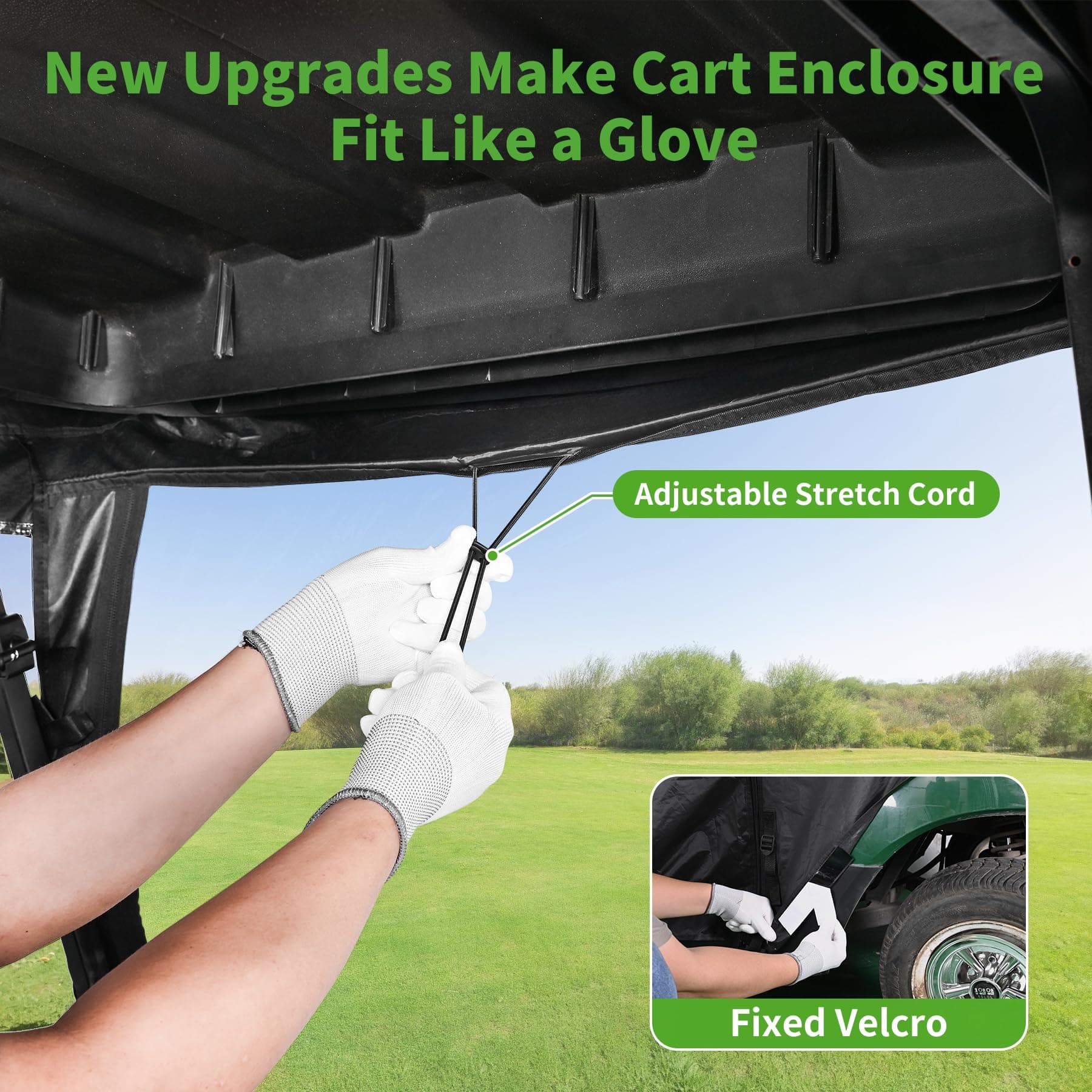 10L0L Golf Cart Enclosure 2 Passenger for Yamaha G14 G16 G22 G29 Drive2 with Security Side Mirror Openings,Golf Cart Rain Cover Driving Weather Enclosure with Roll-up Windshield, 4-Sided Clear Window