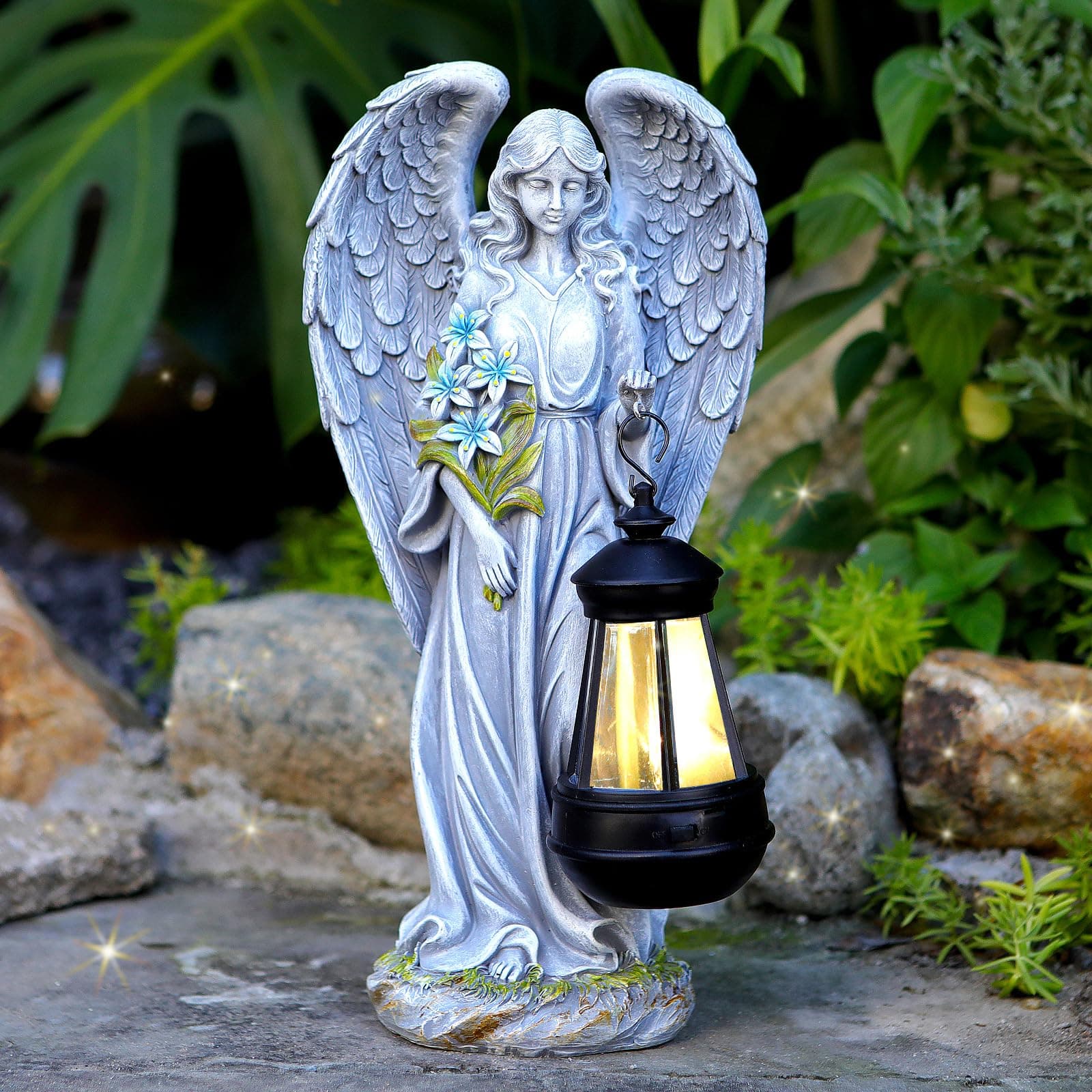 Solar Angel Outdoor Garden Decor Statues – 13.2 inches Solar Outdoor Sculptures for Outside Yard Art Patio Balcony Front Lawn Ornaments Gifts for Mom Grandma Women