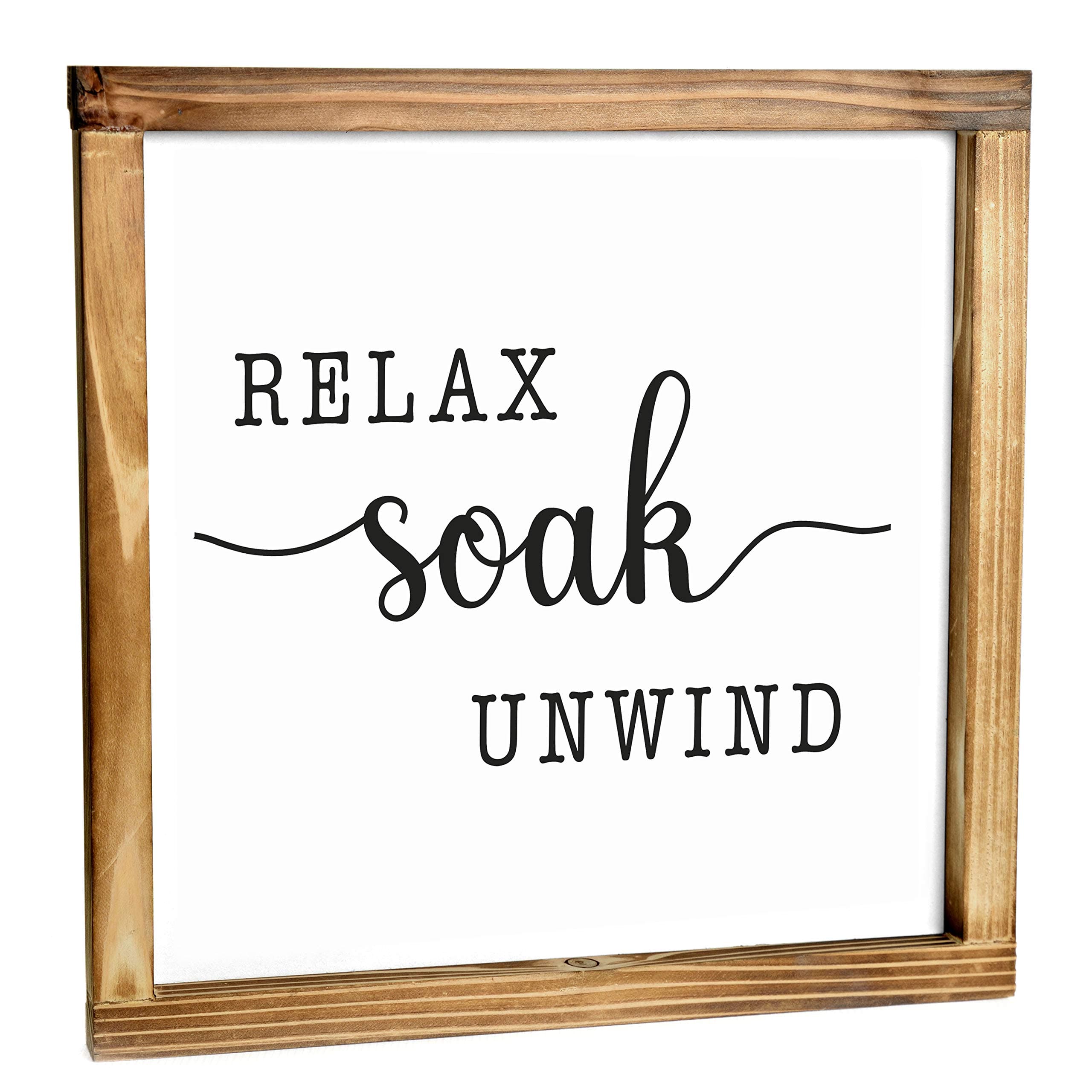Relax Soak Unwind Sign 12x12 Inch,Soak Wash Relax Sign Decor, Relax Sign Wall Decor, Relax Soak Unwind Wall Art Bathroom, Bathroom Decor Wall Art Relax Wood Sign Bathtub Relax Sign