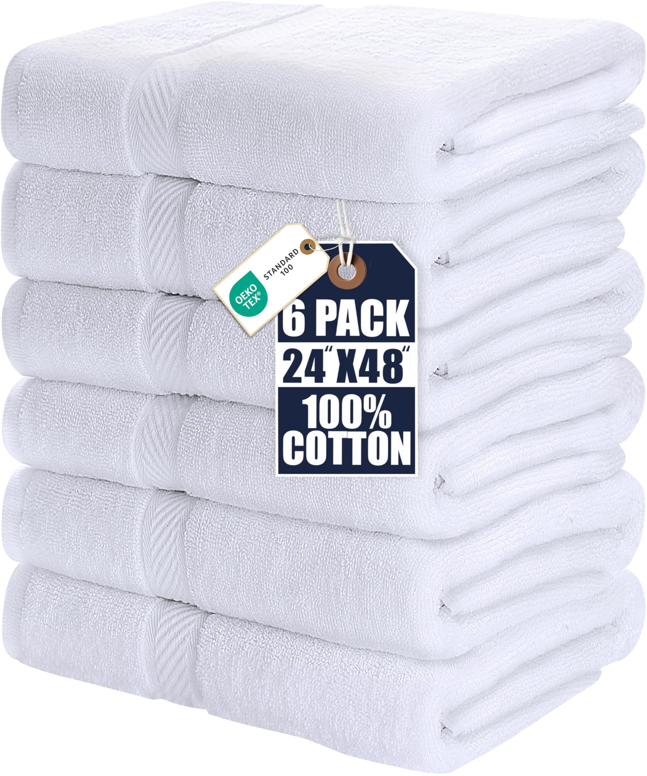 Utopia Towels Cotton Bath Towels, 6 Pack, (24 x 48 Inches), Pool Towels and Gym Towels, White