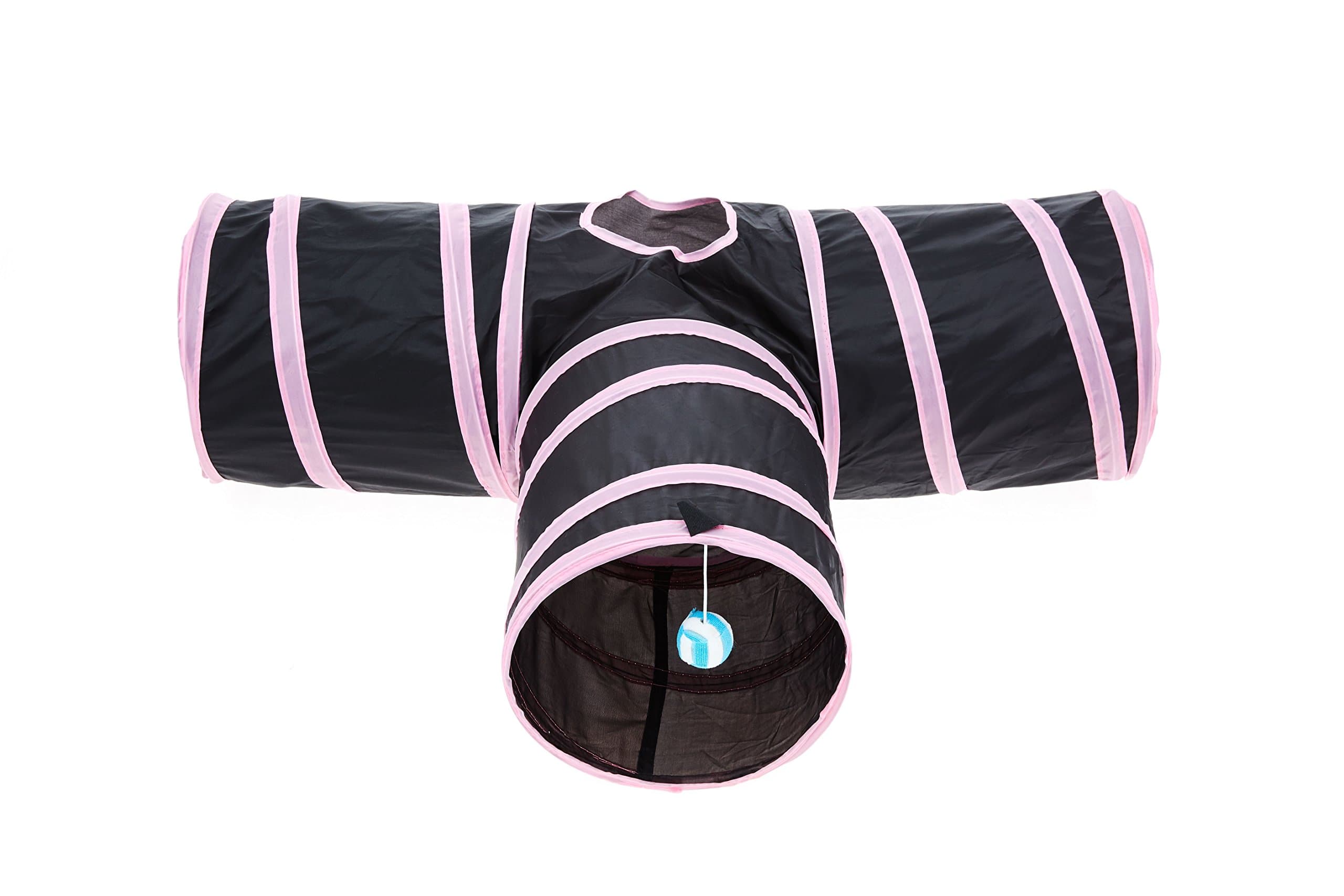 Pet Castle 3 Way Cat Tunnel, Collapsible Pet Toy Tunnel with Ball for Cat, Puppy, Kitty, Kitten, Rabbit (Pink)