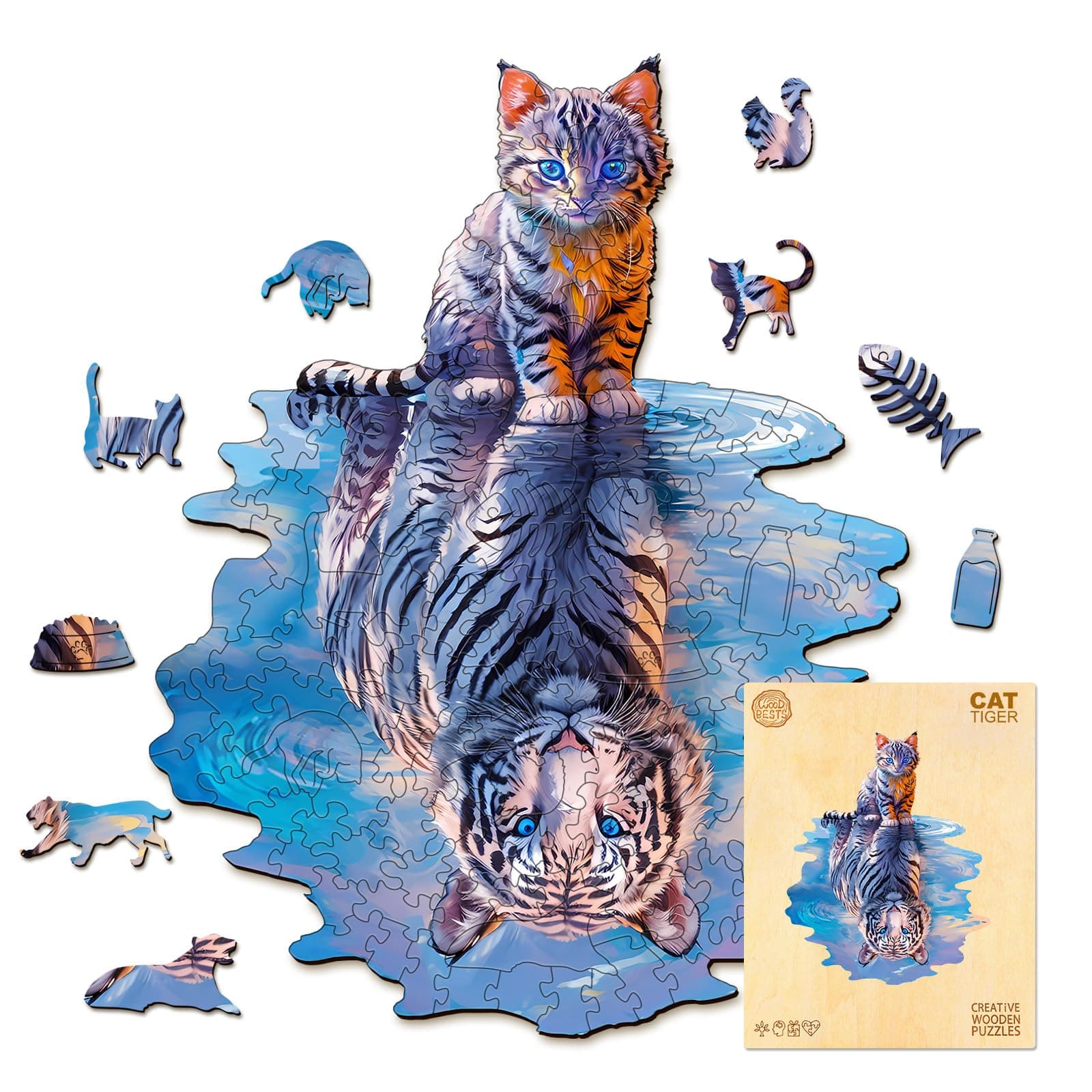 Wooden Puzzles for Adult, Cat Tiger Wooden Jigsaw Puzzles, Unique Shape Wooden Jigsaw Puzzle, Best Gift for Family Game (M-11.4 * 8.7in-155pcs)