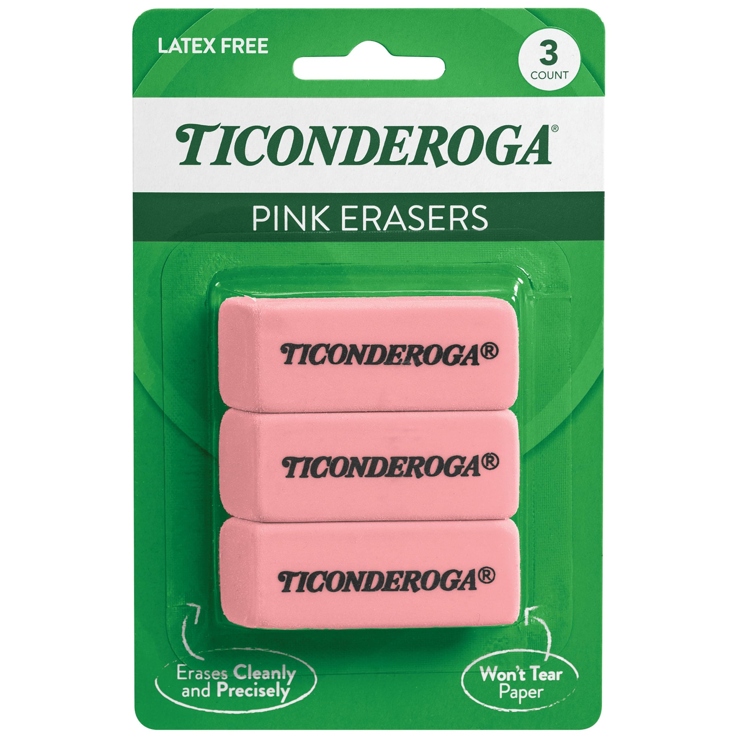 Pink Carnation Erasers, Wedge, Medium, Pink, 3-Pack (X38943)