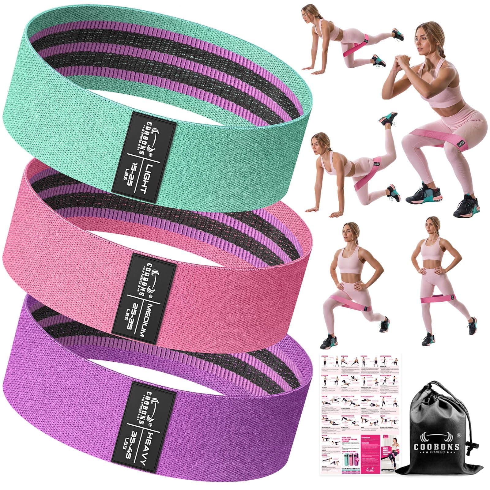 Fabric Resistance Bands for Working Out - Exercise Bands for Women and Men, Booty Bands for Legs and Glute, Yoga, Pilates, Rehab, Fitness and Home Workout
