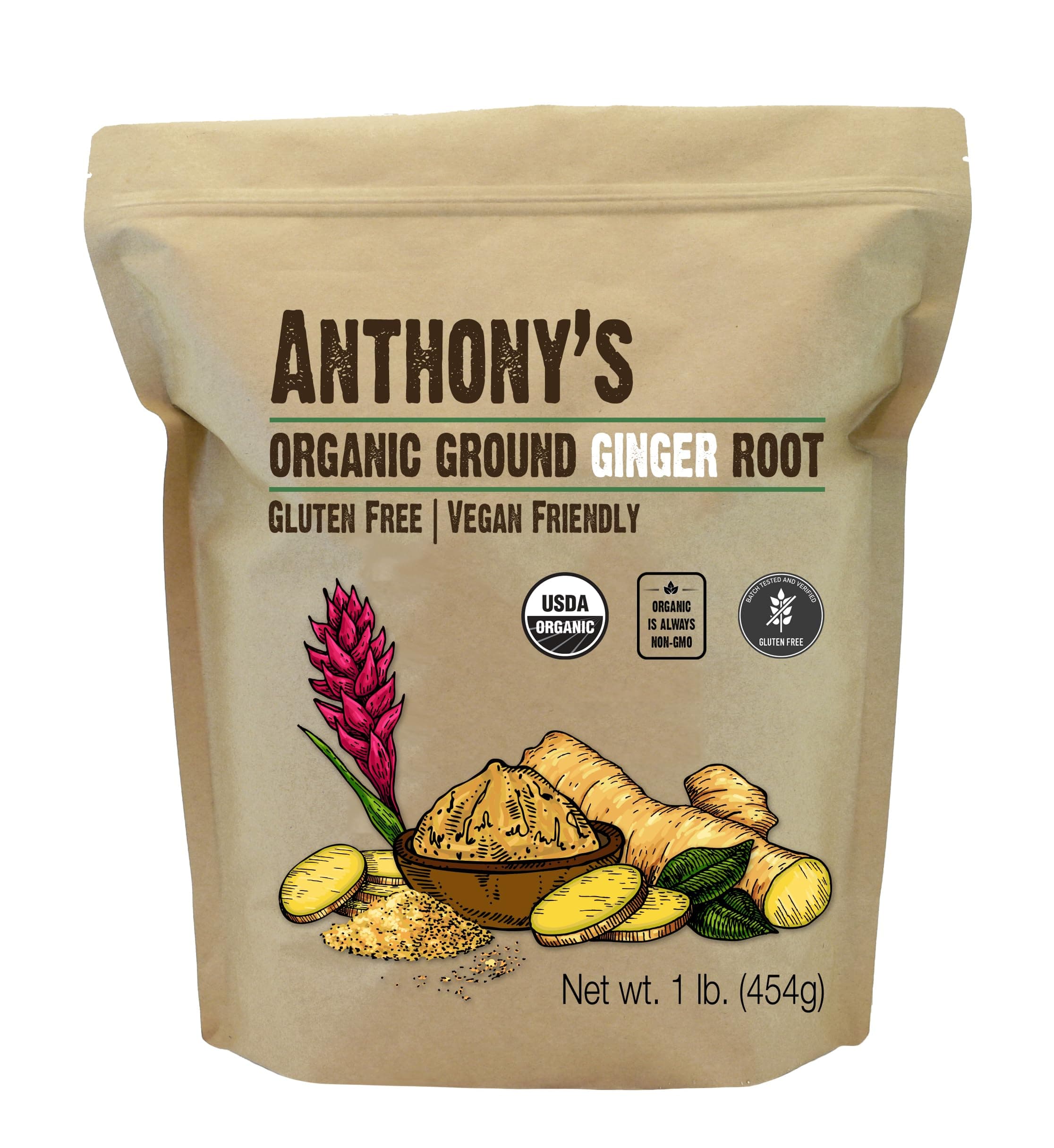 Anthony's Organic Ground Ginger Root, 1 lb, Gluten Free, Non GMO, Keto Friendly
