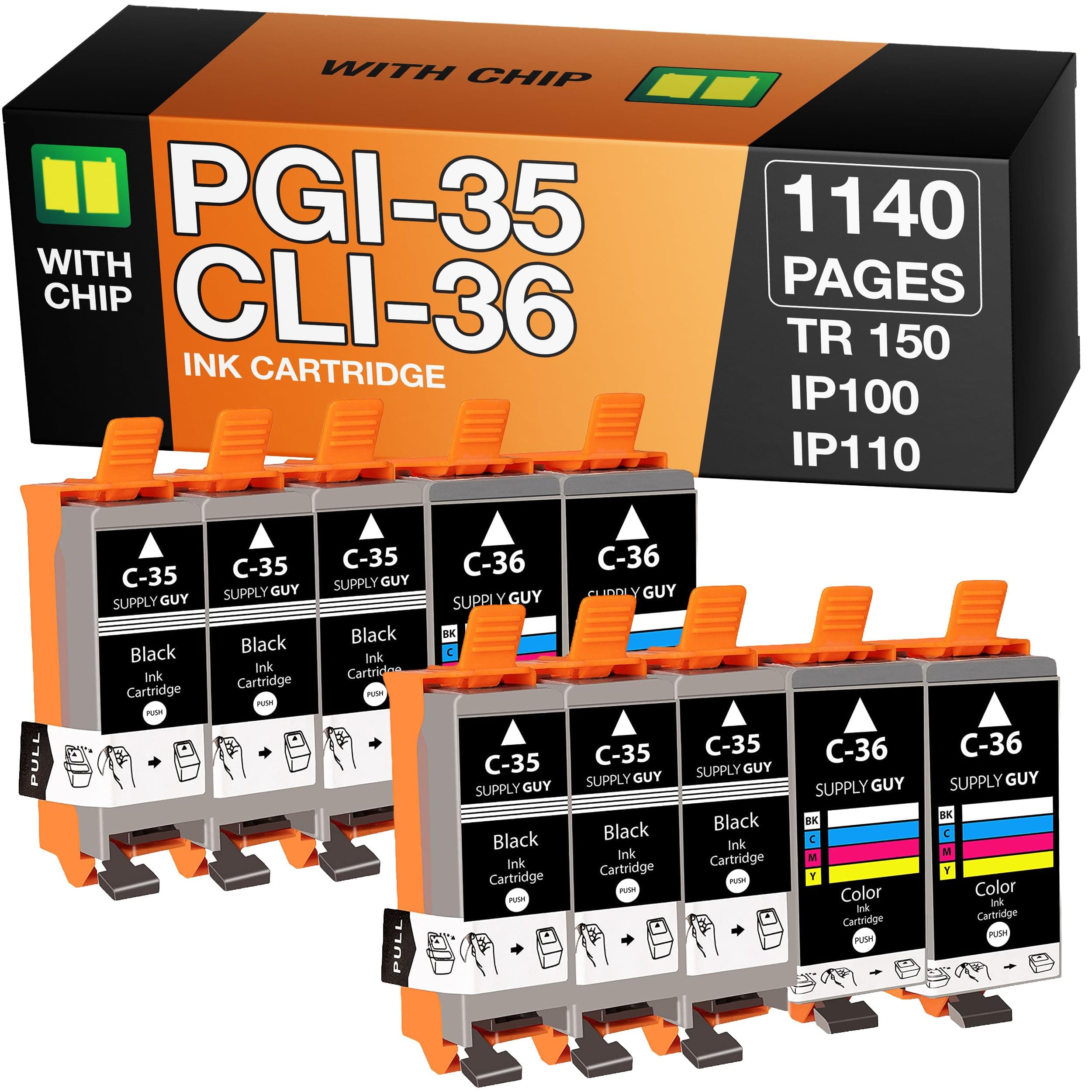 Supply Guy PGI-35 CLI-36 Ink cartridges compatible with Canon PGI35 CLI36 for Canon Pixma TR150 IP100 IP110-Series MINI-260 MINI-360 Maxify bx110 Multipack 6x PGI 35 black 4x CLI 36 color
