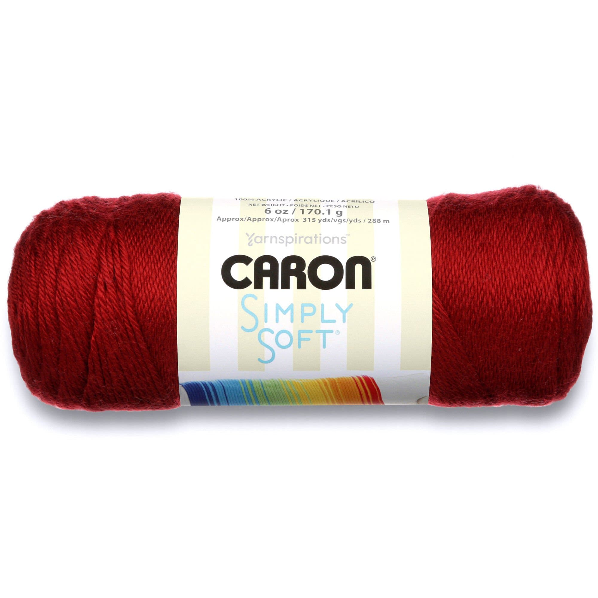 Caron Simply Soft Solids Yarn (4) Medium Gauge 100% Acrylic - 6 oz - Autumn Red - Machine Wash & Dry