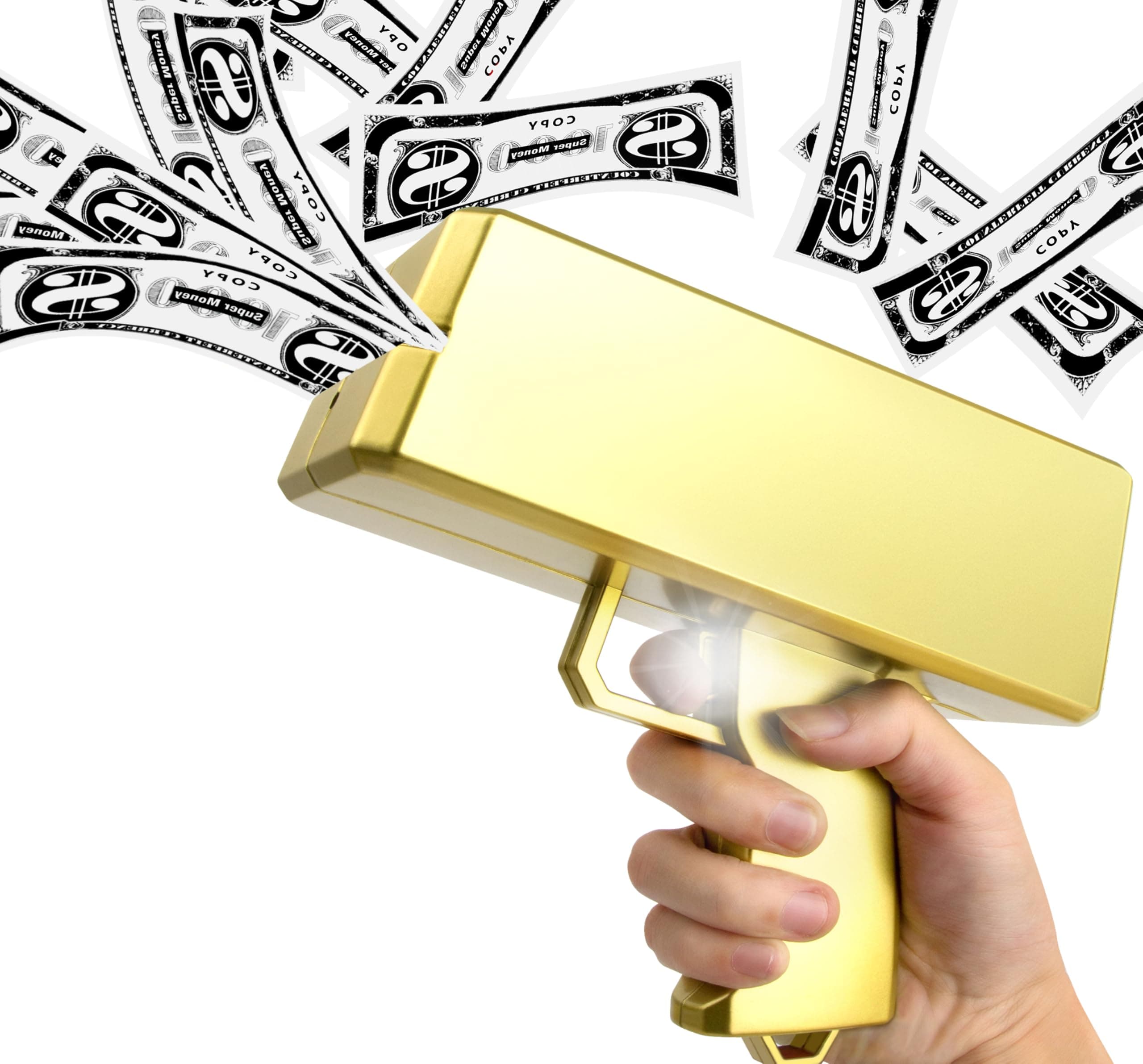 KWYZ Golden Money Shooter, Make it Rain/Spray Money Gun Paper Playing Toy, Handheld Spray Cash Gun for Game Movies Party Supplies