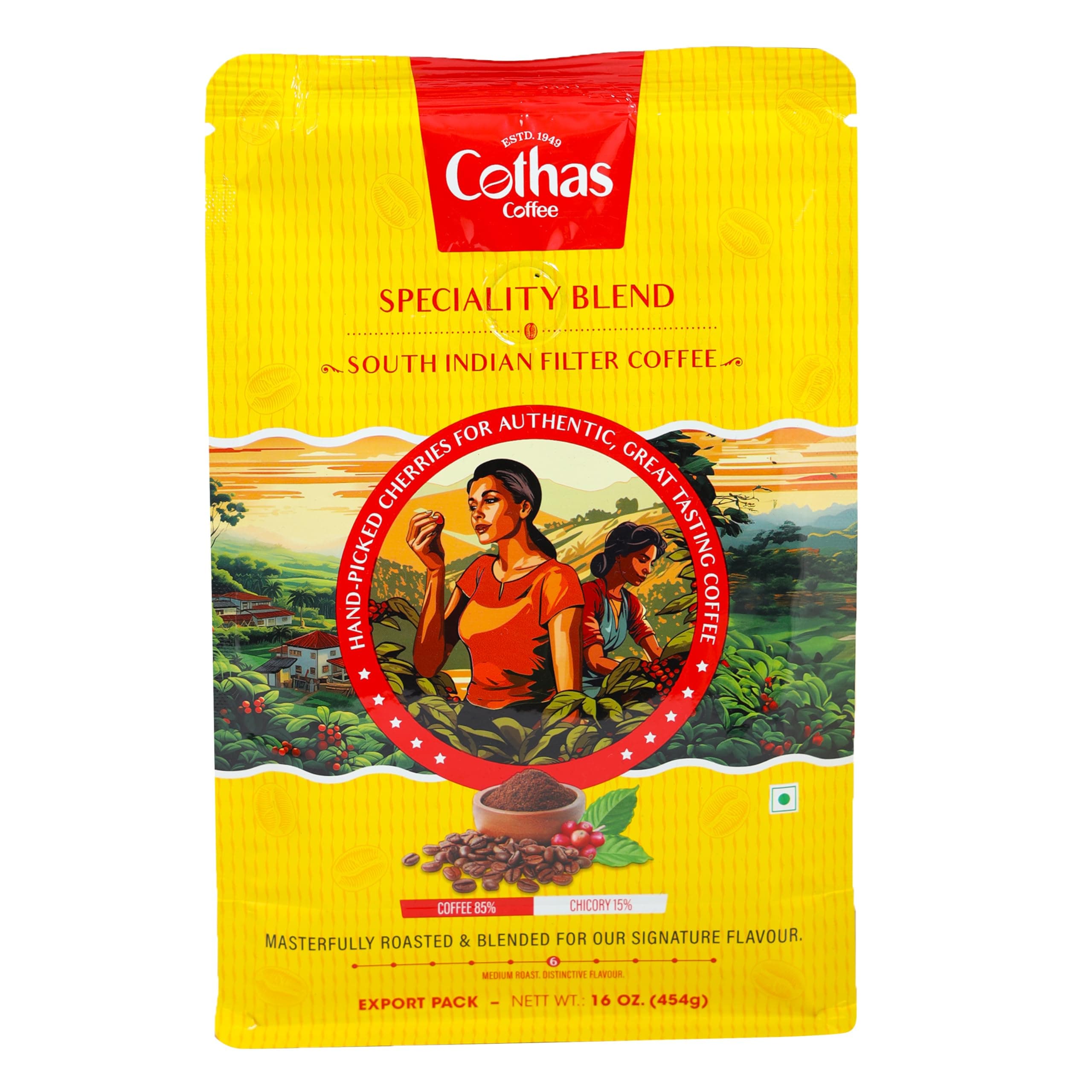 Cothas Traditional South Indian Speciality Blend Filter Coffe Powder - Pack of 1, 454g [ Coffee 85% & Chicory 15% ]