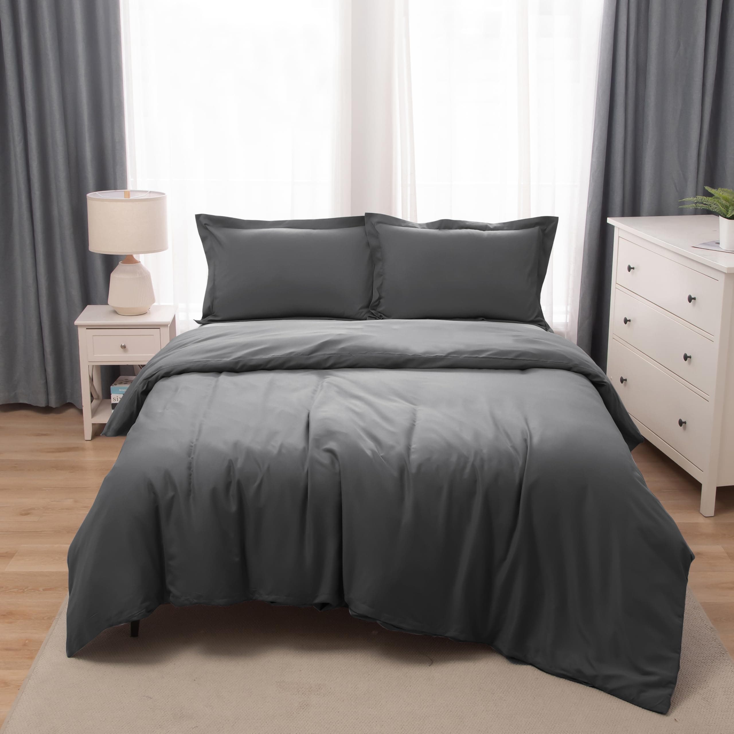 Panax Bedding Duvet Cover Queen Size Set- 1PC Duvet Cover 220x220CM / 2PC-Pillow Shams 50x75CM (Dark Grey, Queen)