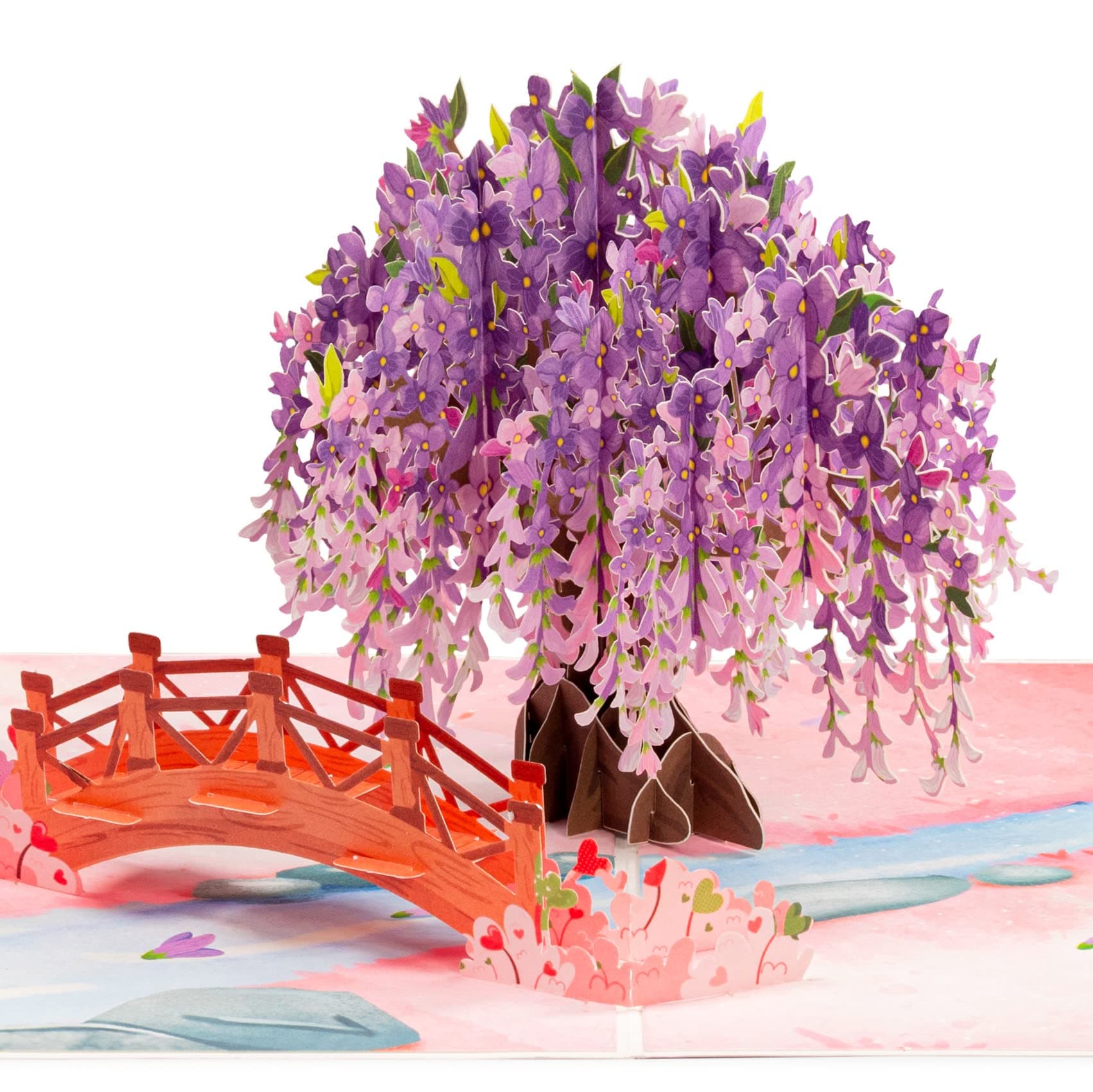 Frndly by Paper Love 3D Wisteria Tree Pop Up Mothers Day Card, Gift for Mothers Day, Birthday, Wedding, Anniversary, Valentine's Day, All Occasion - Handcrafted, 100% Recycled and Eco-Friendly, 8" x 6" Cover - Includes Envelope and Note Tag