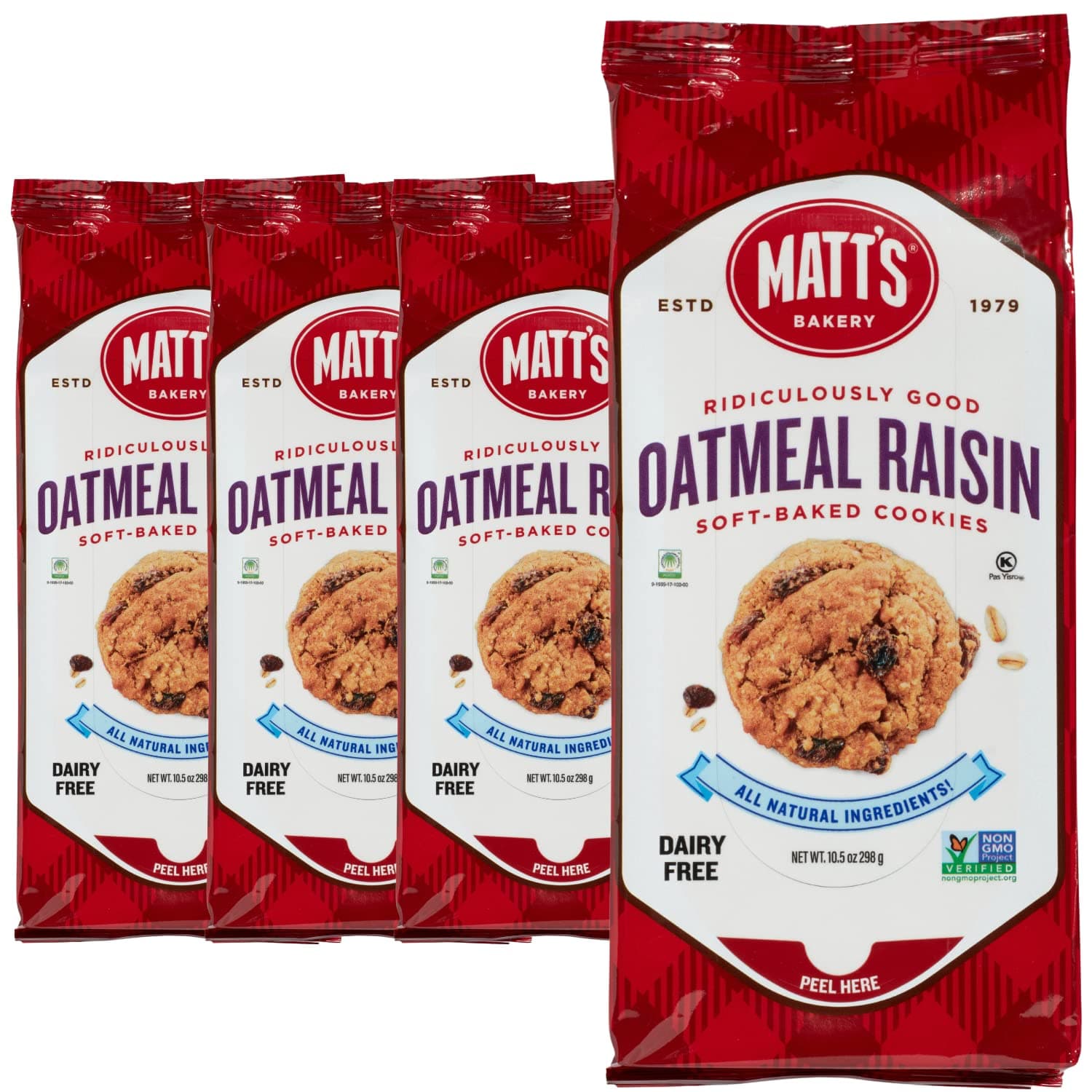 Matt's Bakery | Oatmeal Raisin Cookies | Soft-Baked, Non-GMO, All-Natural Ingredients; 4 Bags (10.5oz Each)