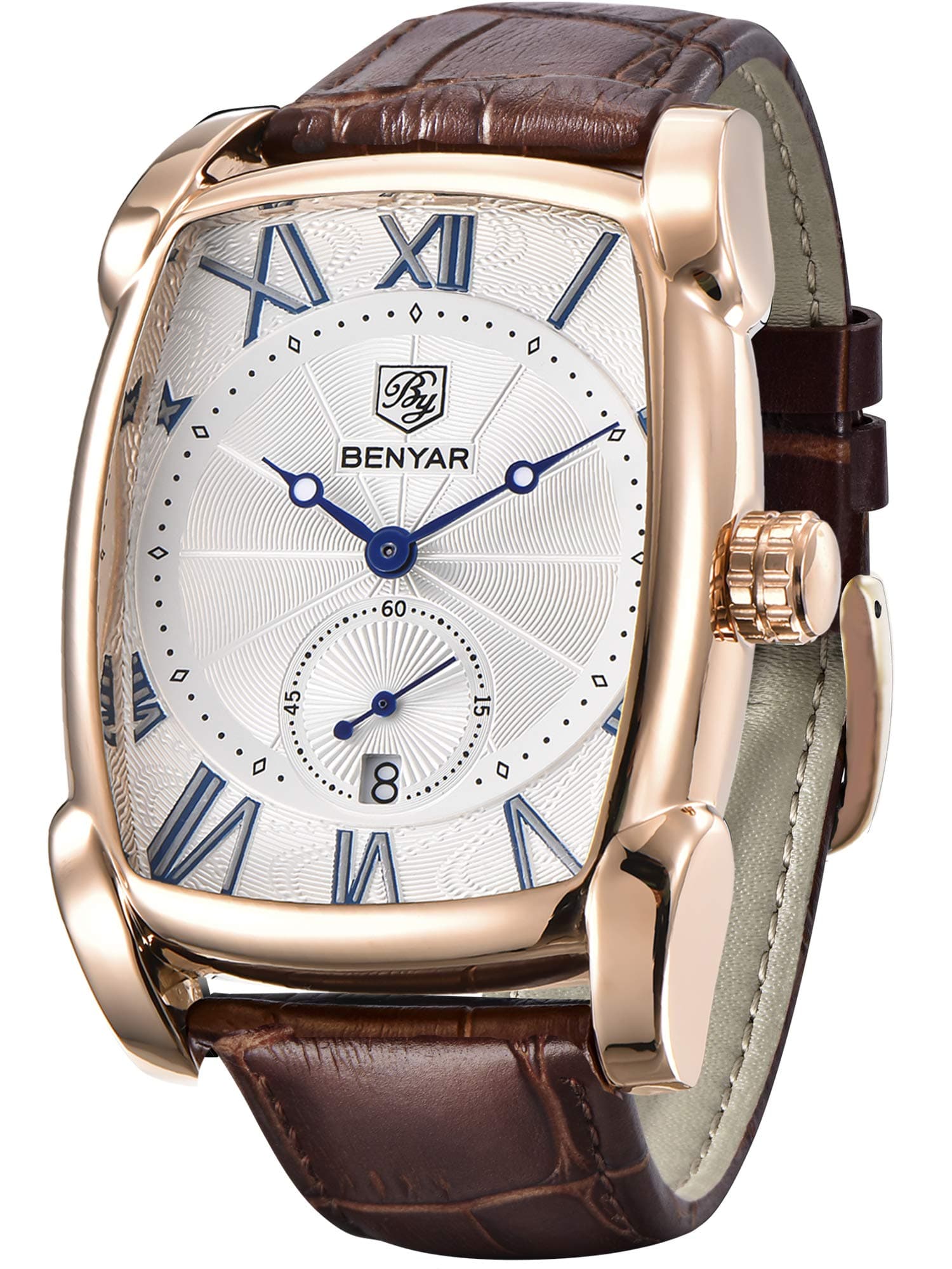 BENYAR Rectangle Wrist Watch for Men with Leather Strap, Men's Retro Fashion Casual Classic Watches Perfect Gifts for Friend