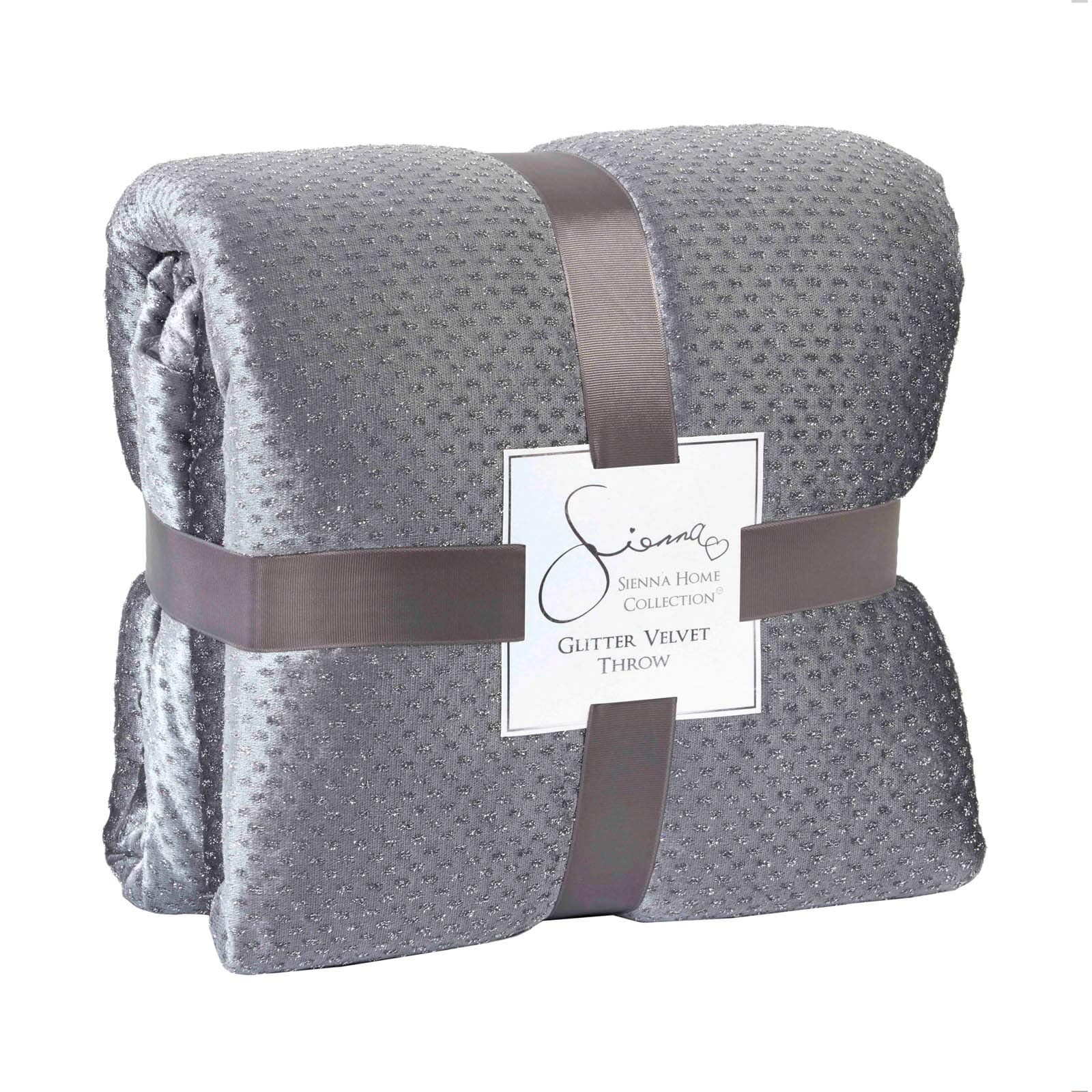Sienna Home Collection Luxury Glitter Velvet Sparkle Bedspread Blanket Soft Throw Over, Silver Grey - 150 x 200cm SPAVSI116