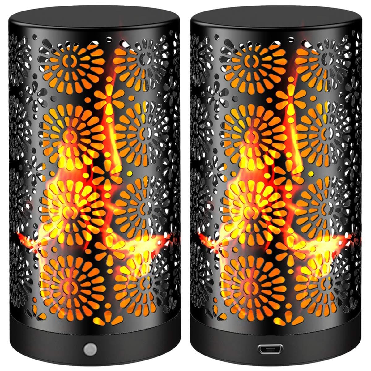 Flame Effect LED Light with Gravity Sensing and Magnetic Flickering Lights IP65 Waterproof Dancing Bulb Decoration for Bar Hotel Kids Bedside Lamp【Rechargeable】(2 Pack)