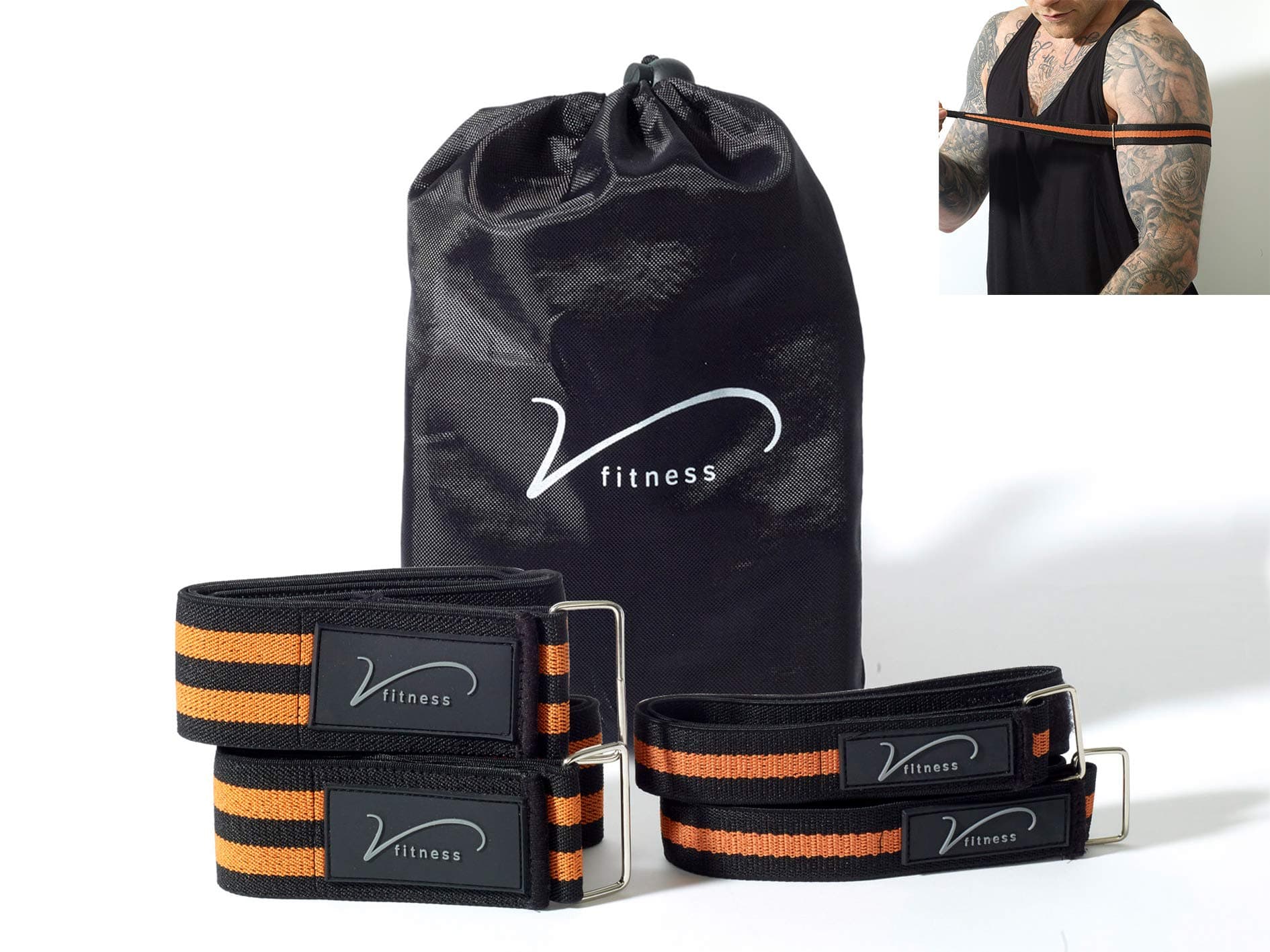 Occlusion Training Bands, 4 Pack. Includes x2 Arm and x2 Leg Straps. Blood Flow Restriction For Muscle Growth When Weightlifting. Easy to Adjust Metal Slider. Includes Carry Bag.