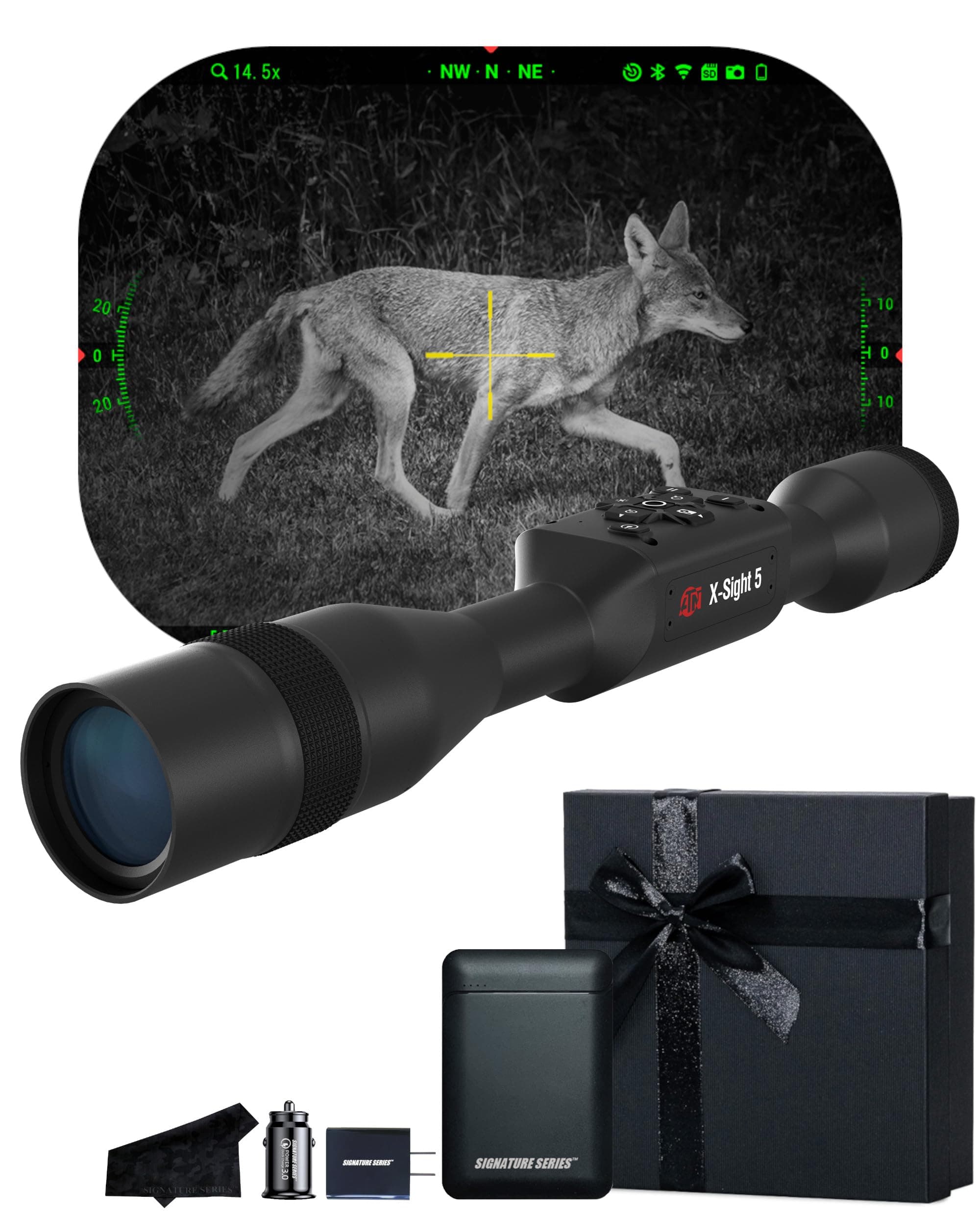 ATN X-Sight 5 Ultra HD 4K+ Smart Day & Night Vision Scope with Built-in Ballistic Calculator | One Shot Zero, Recoil Activated Dual Stream Video, Slow Motion 240 FPS | Exclusive Signature Series Kit
