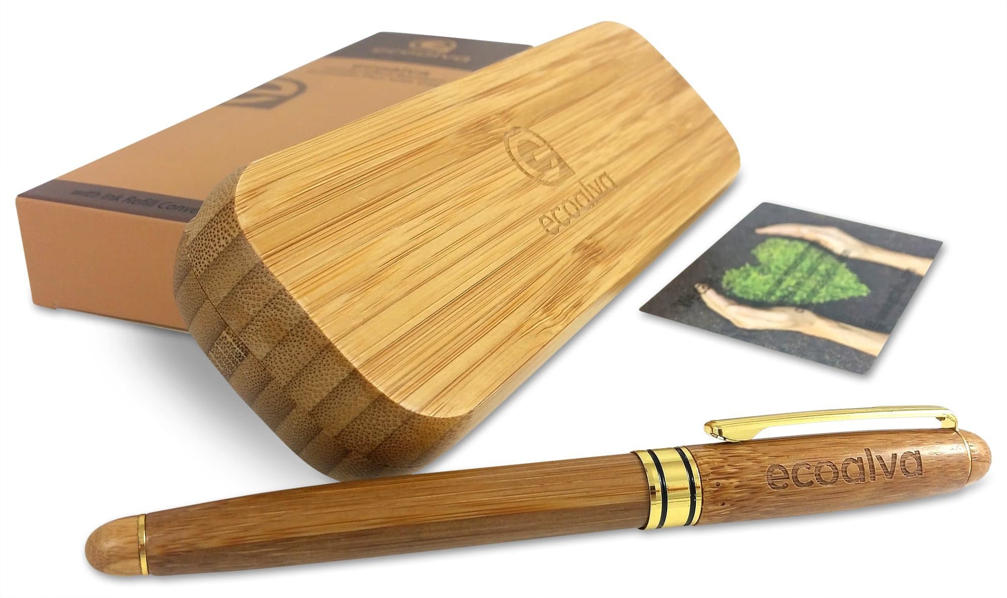 Premium Refillable Handcrafted Bamboo Case Fountain Pen Writing Set for Signatures and Calligraphy, Luxury Gift Bundle with Ink Refill Convertor Fancy Pens