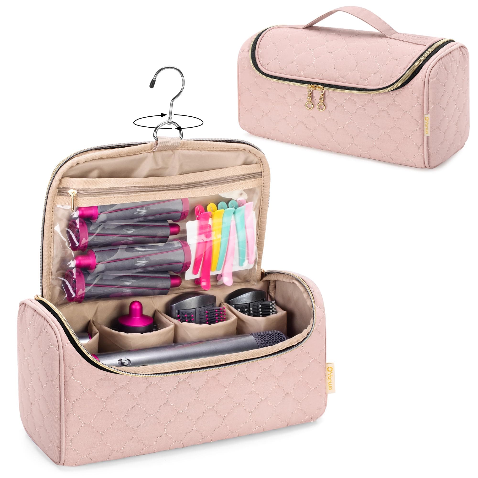 Airwrap Travel Case Compatible for Dyson Airwrap Complete Styler All Models and Attachments, Portable Storage Bag with Hanging Hook for Hair Curler Accessories, Pale Mauve (Patent Design)