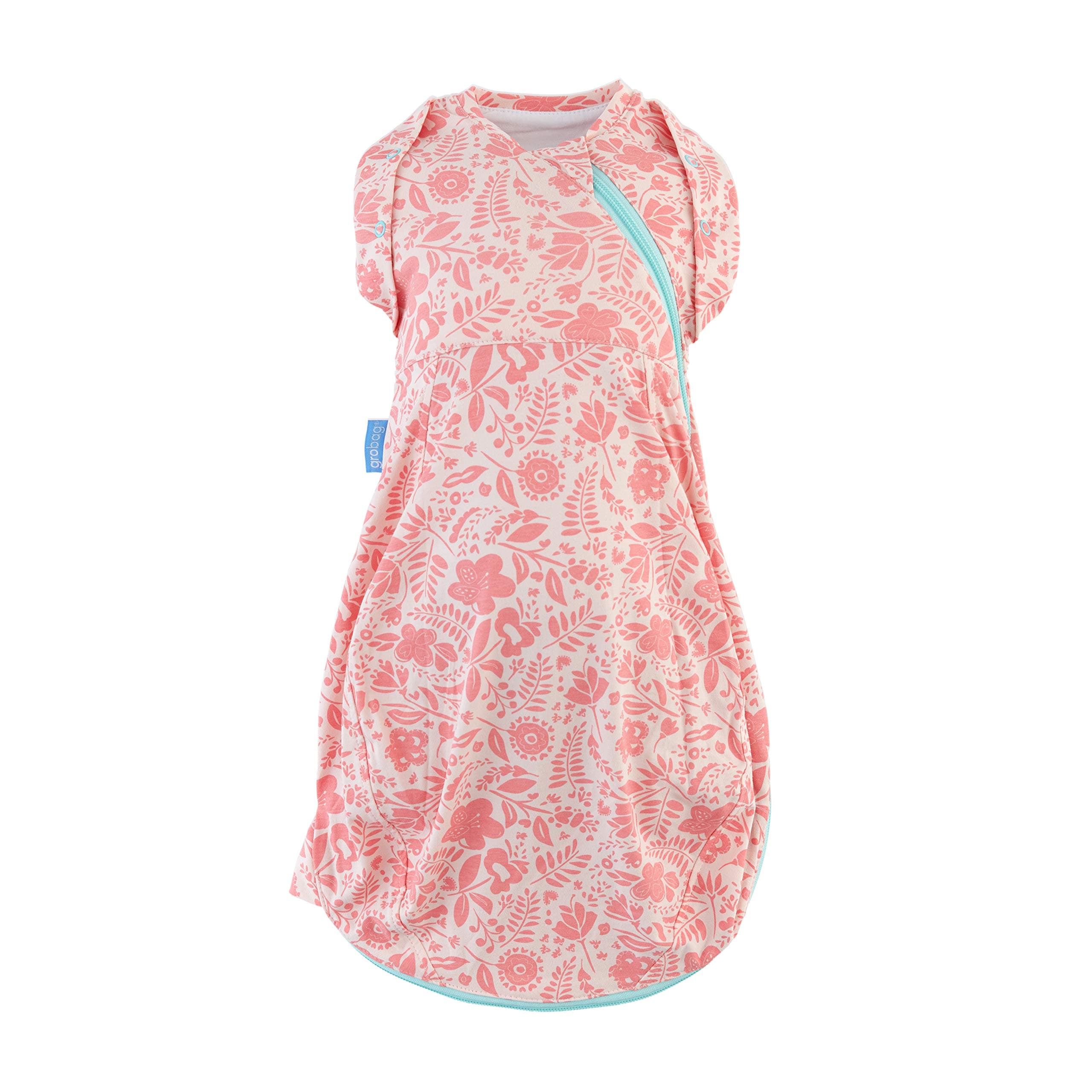 Tommee Tippee Grosnug Newborn Swaddle Sleeping Bag, Hip-Healthy Sleep Sack - Light Weight for 70-77 Degree F - Wild Posy - Small Size, 0-3 months, Pink - Light 1.0 Tog