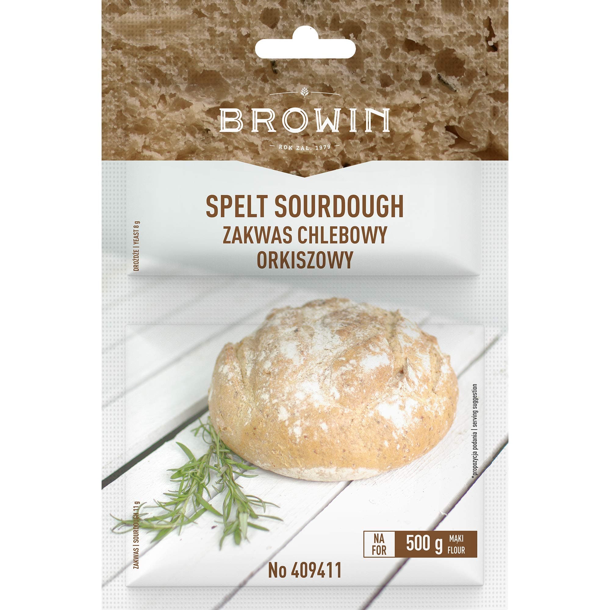 Browin 409411 Natural Spelt Sourdough with Yeast and Malt 19 g Packaging-for Baking 750 g of Homemade Traditional White Bread in The Oven or Machine, Powder