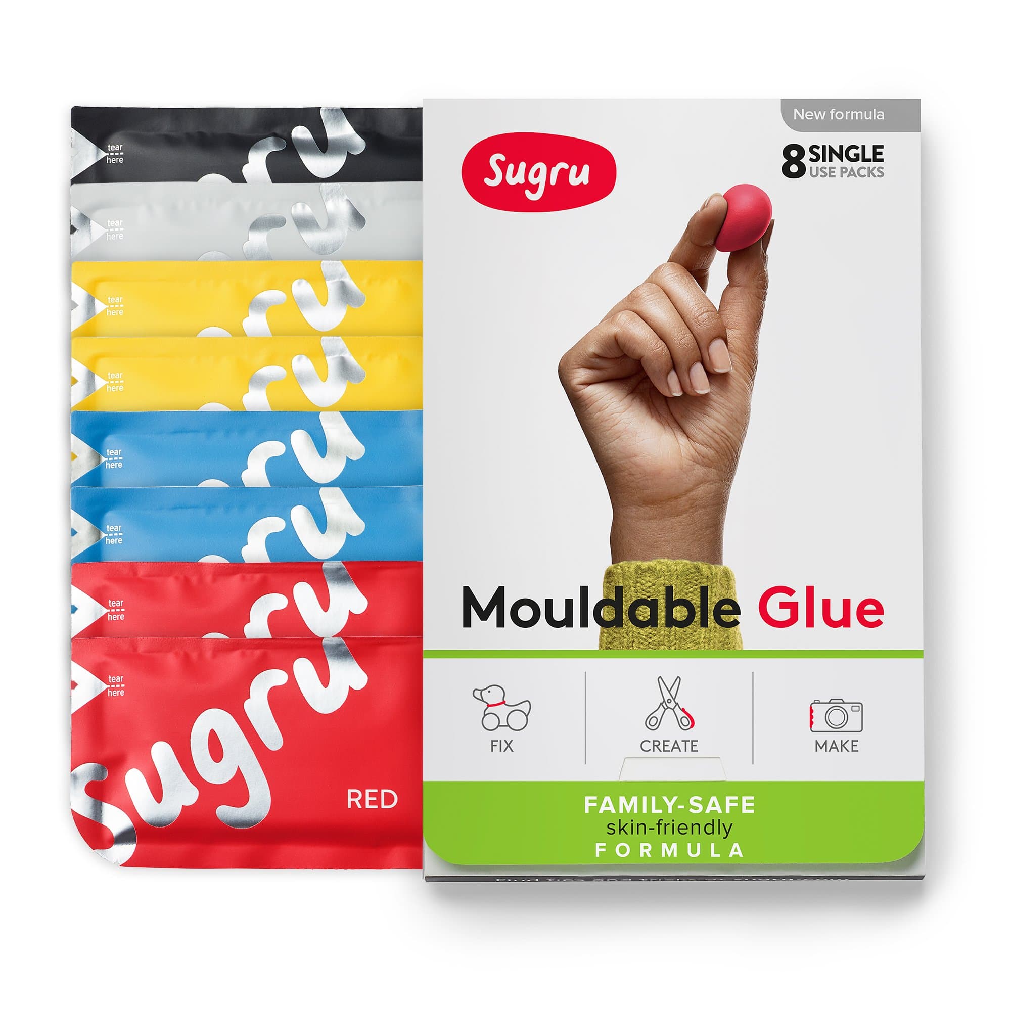 Sugru Moldable Glue - Family-Safe - All-Purpose Adhesive, Suitable for Children - Holds up to 4.4 lb - Classic Colors 8-Pack