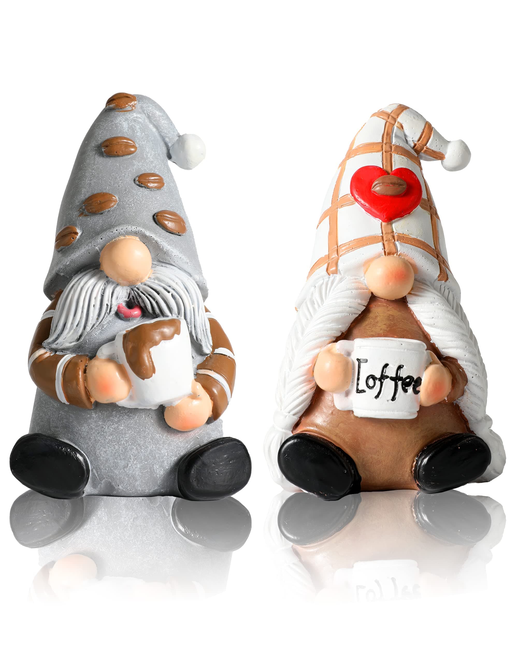 iStatue Coffee Gnomes - Set of 2 Resin 4-inch Swedish Collectible Figurines Couple and Coffee Bar Accessories for Counter Valentine Decor (Coffee Gnomes)