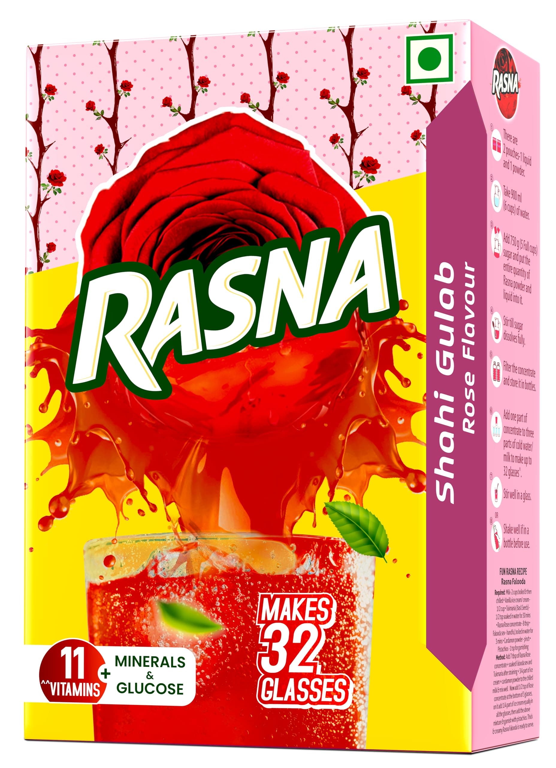 Rasna Fresh Fun 32 Glass monocarton, Shahi Gulab Pack of 5