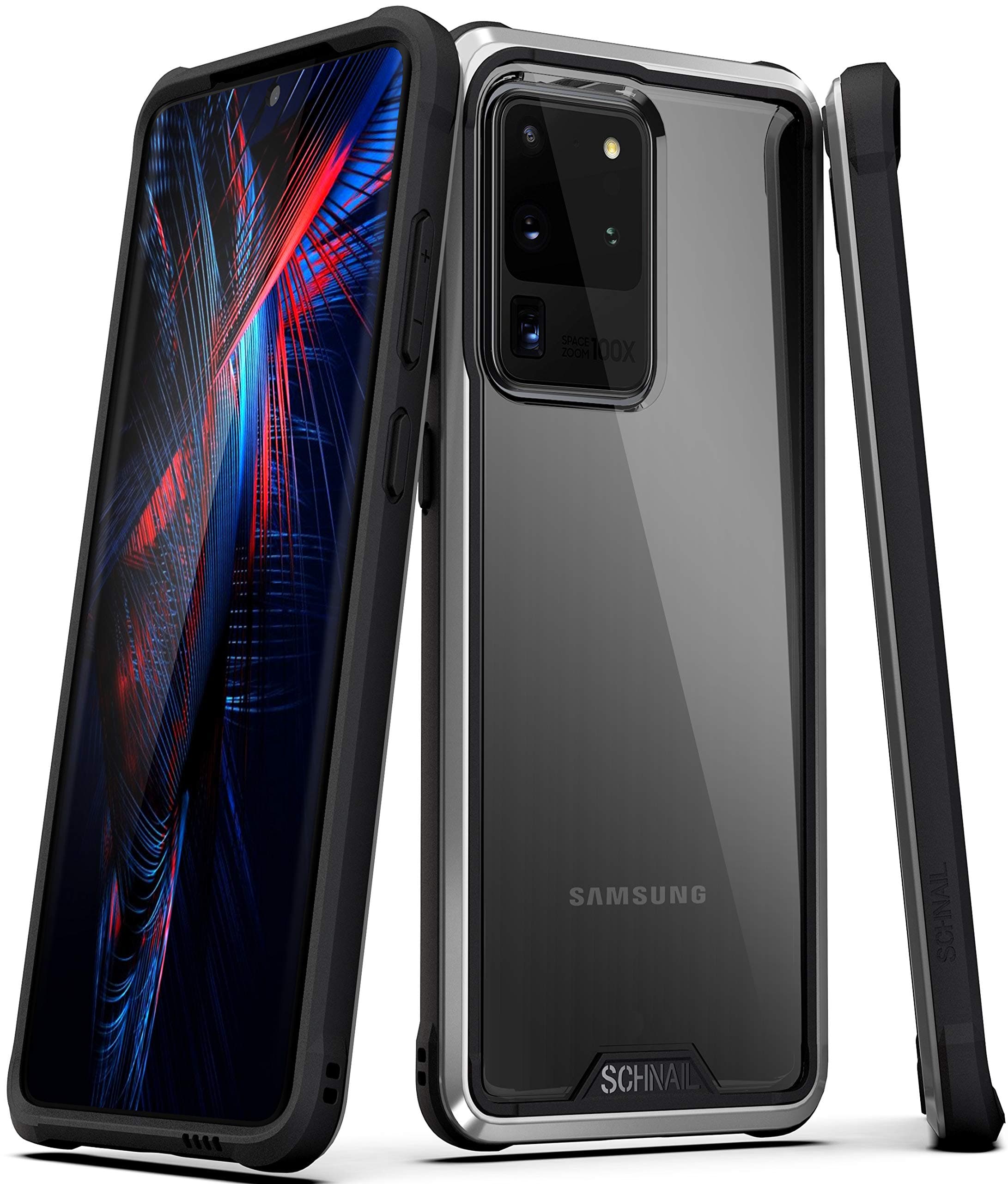 Schnail Saviour Series Samsung Galaxy S20 Ultra Clear Case, [Metal Frame Bumper] [Military Grade Drop Tested] [Slim Fit] Protective Rugged Cover - Gray/Black